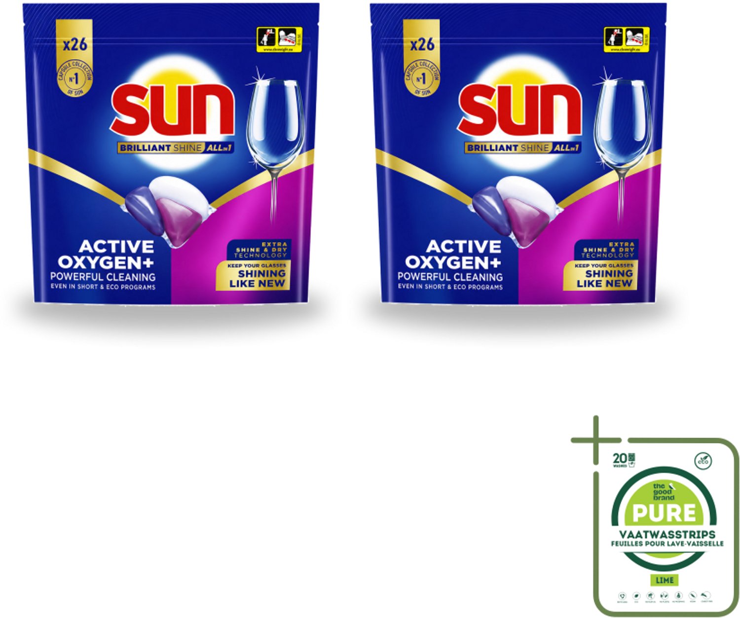 2 x Sun - Vaatwascapsules - Brilliant Shine All-in-1 - 26 capsules - Grootverpakking - Vaatwasstrips - Vaatwasmiddel - Vaatwascapsule - Glans - Reiniging - Anti-kalk