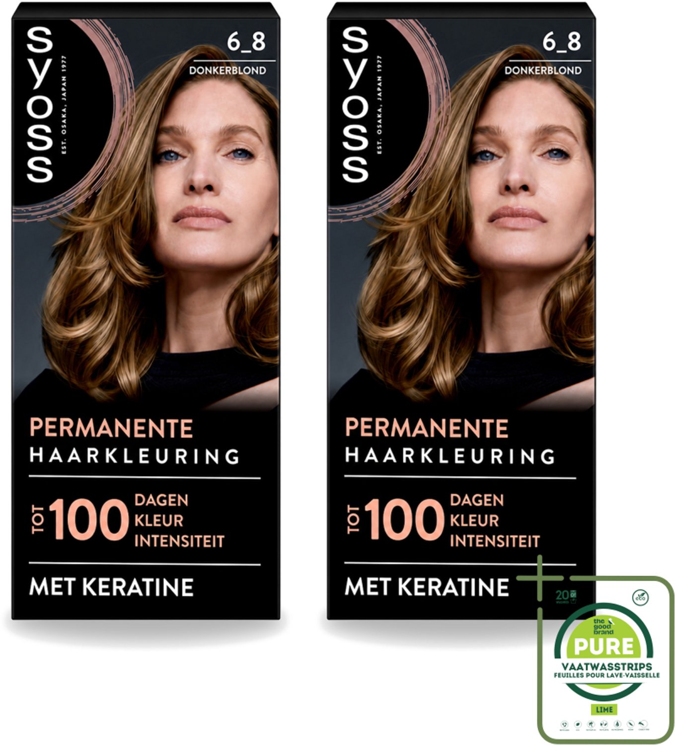 2 x SYOSS - Permanent Coloration 6-8 - Haarverf - Permanente Haarkleuring - Donkerblond - Grijsdekking - Grootverpakking - Vaatwasstrips - Permanente Haarkleuring - Donkerblond Haar - Keratine Haarkleuring - Haarkleur 6-8 - Grijsdekking