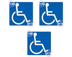 3 x autopanty voor gehandicapten, auto, rolstoel, 12 x 12 cm, autoteken met zuignap, teken van handicap mobiliteit, autopanty voor gehandicapten auto