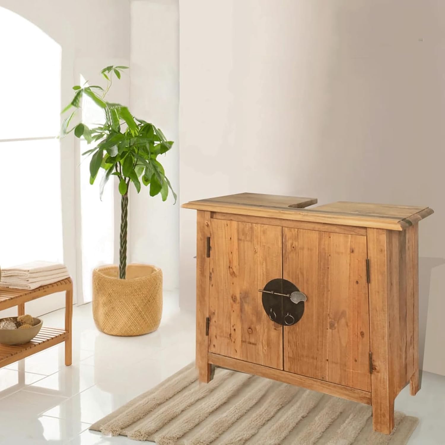 Badkamermeubelset van massief gerecycled grenenhout, complete badkamerset, complete badkamerset, moderne badkamer compleet, 246040