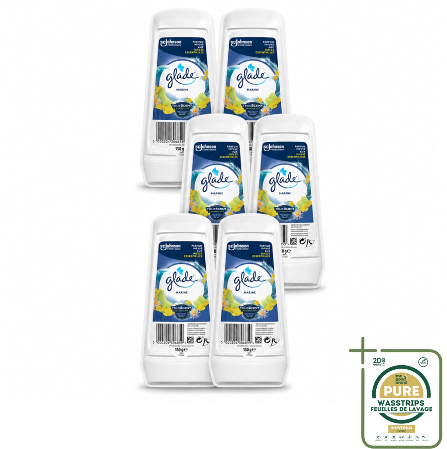 6 x Glade - Gel - Marine - 150 g - Luchtverfrisser - Fris Geur - Maritieme Geur - Geur Gel - Badkamer Geur