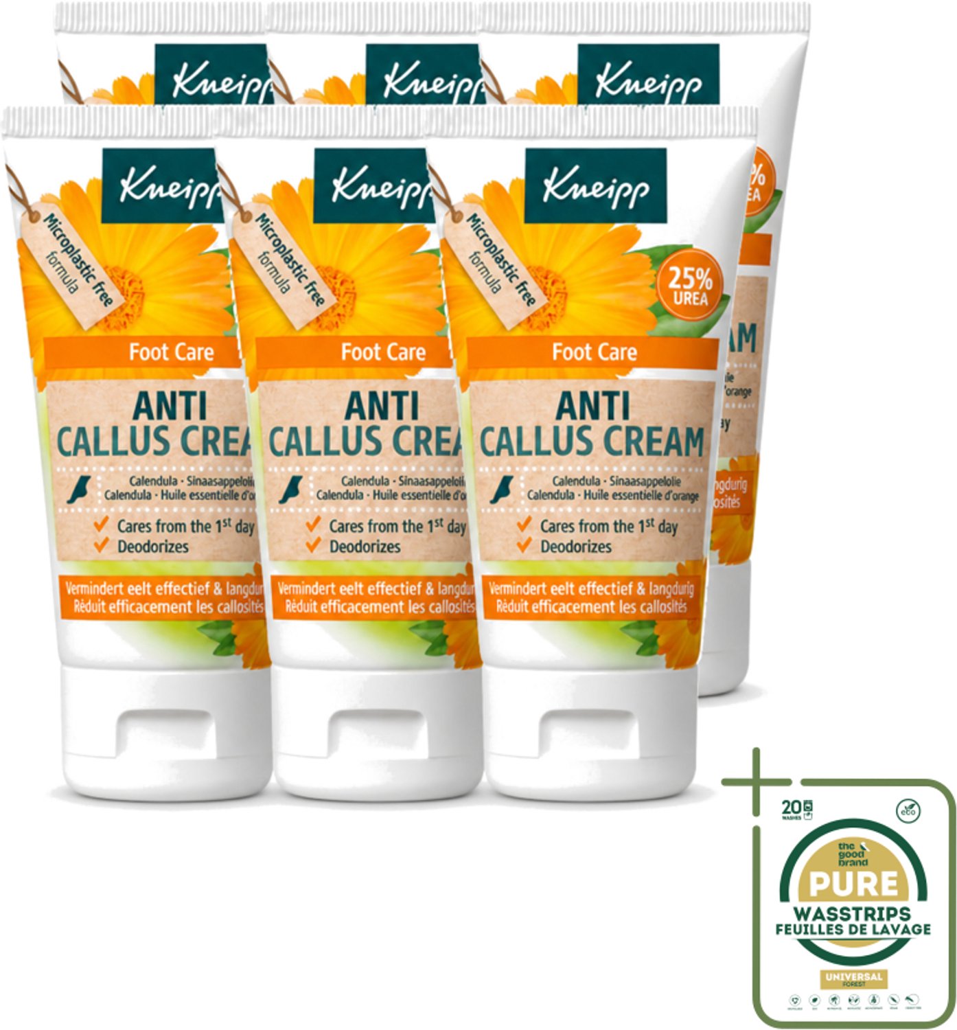 6 x Kneipp - Eeltcrème - Calendula - 25 % ureum - Voor zachte & soepele voeten - 50 ml - Wasstrips - Voetcrème - Eeltvermindering - Ureumcrème - Voetverzorging - Zachte Voeten