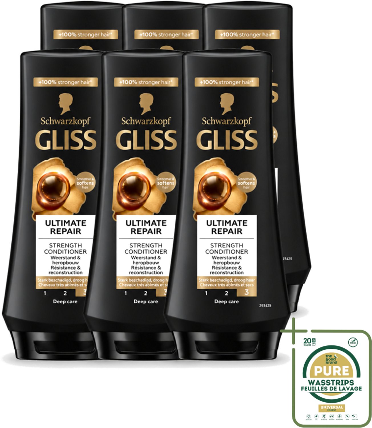 6 x Gliss - Hair Repair - Conditioner voor Ultiem Herstel van Beschadigd Haar - 200 ml - Wasstrips - Haarherstel - Beschadigd Haar - Keratine - Haarverzorging - Crèmespoeling