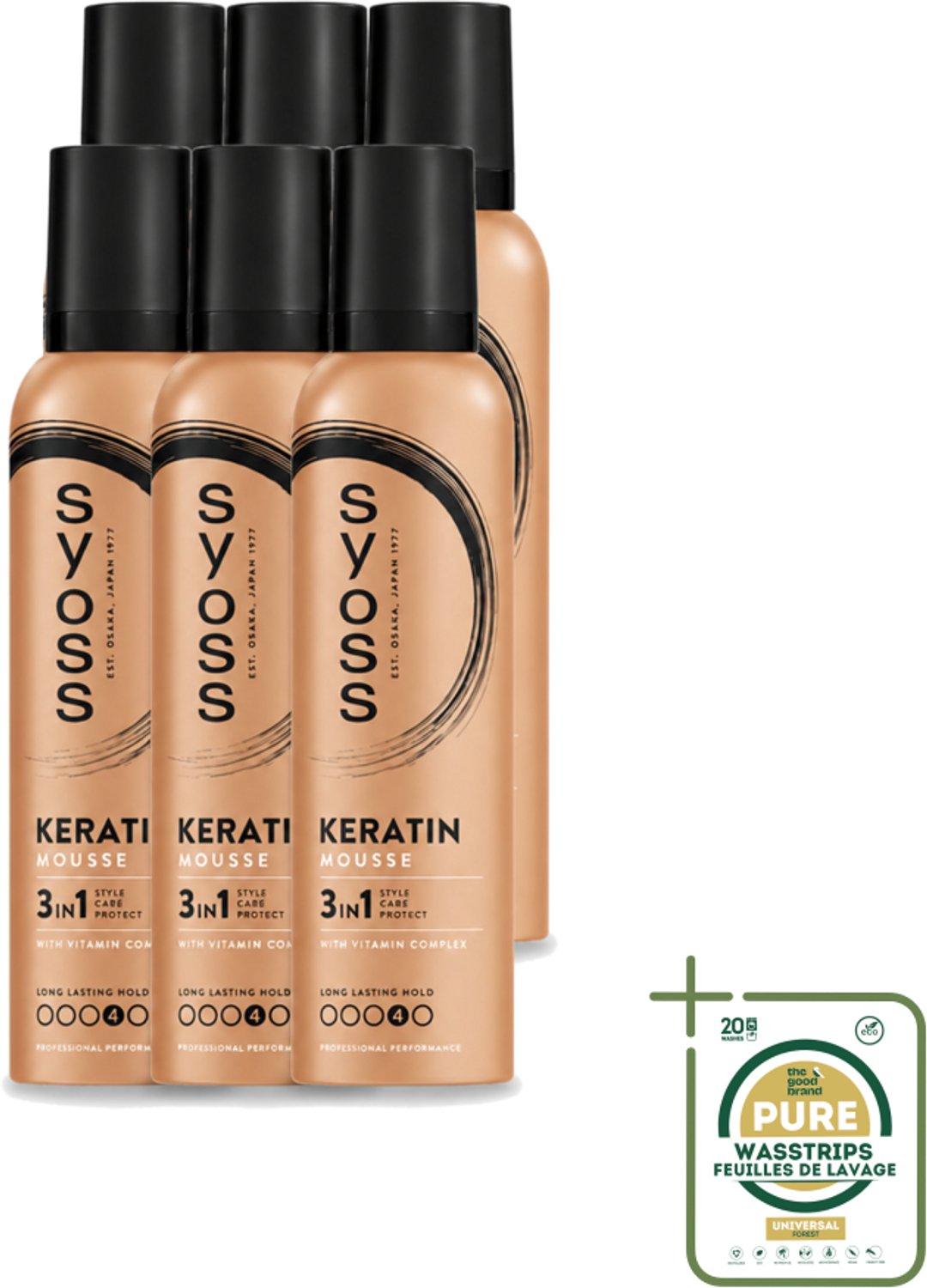6 x Syoss - Keratin - Haarmousse - Versterkt Haarvezels - 250 ml - Wasstrips - Haarmousse - Haarversterking - Styling - Haarverzorging - Haarstructuur