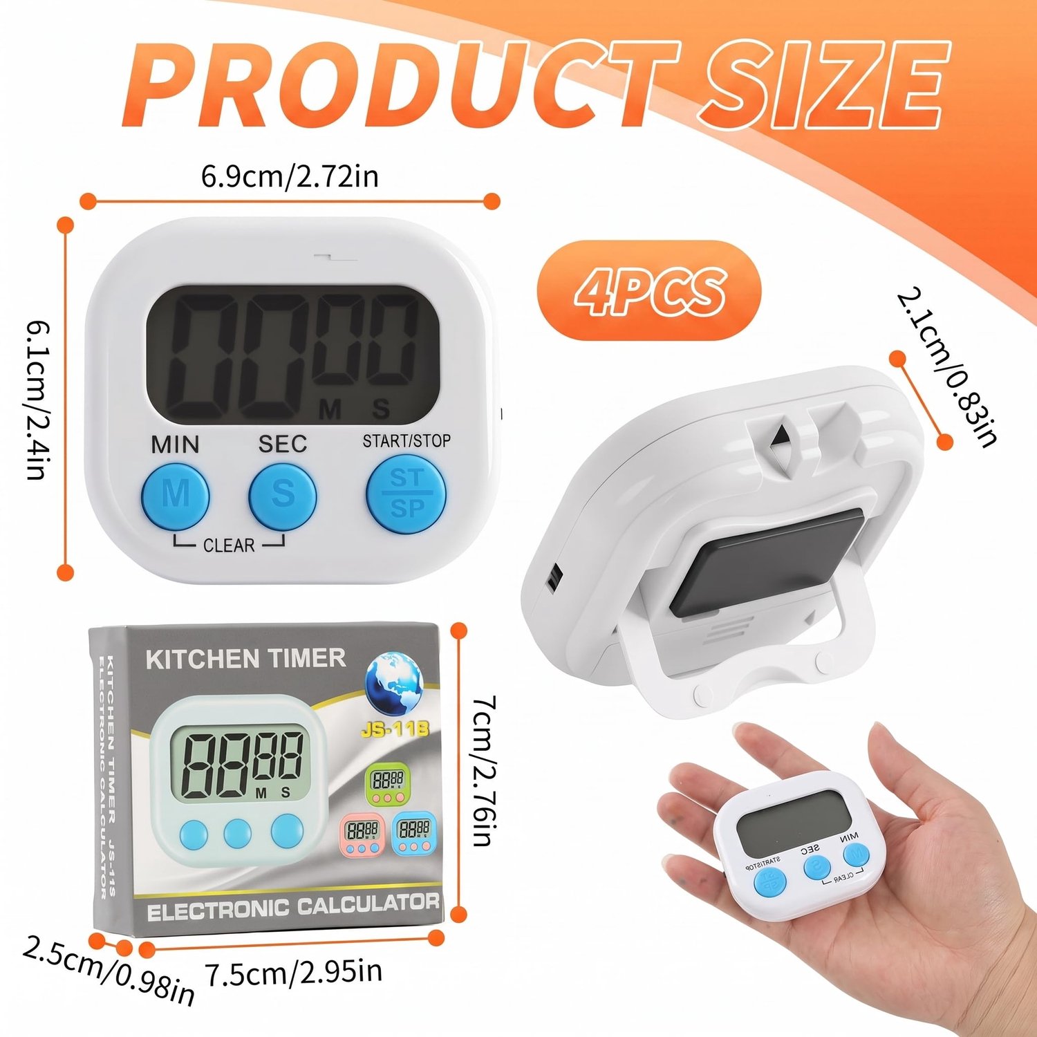 4 stuks digitale keukentimers, magnetische stopwatch, timer met klok, digitale keukentimer om te koken, eierwekker - ShopVlot