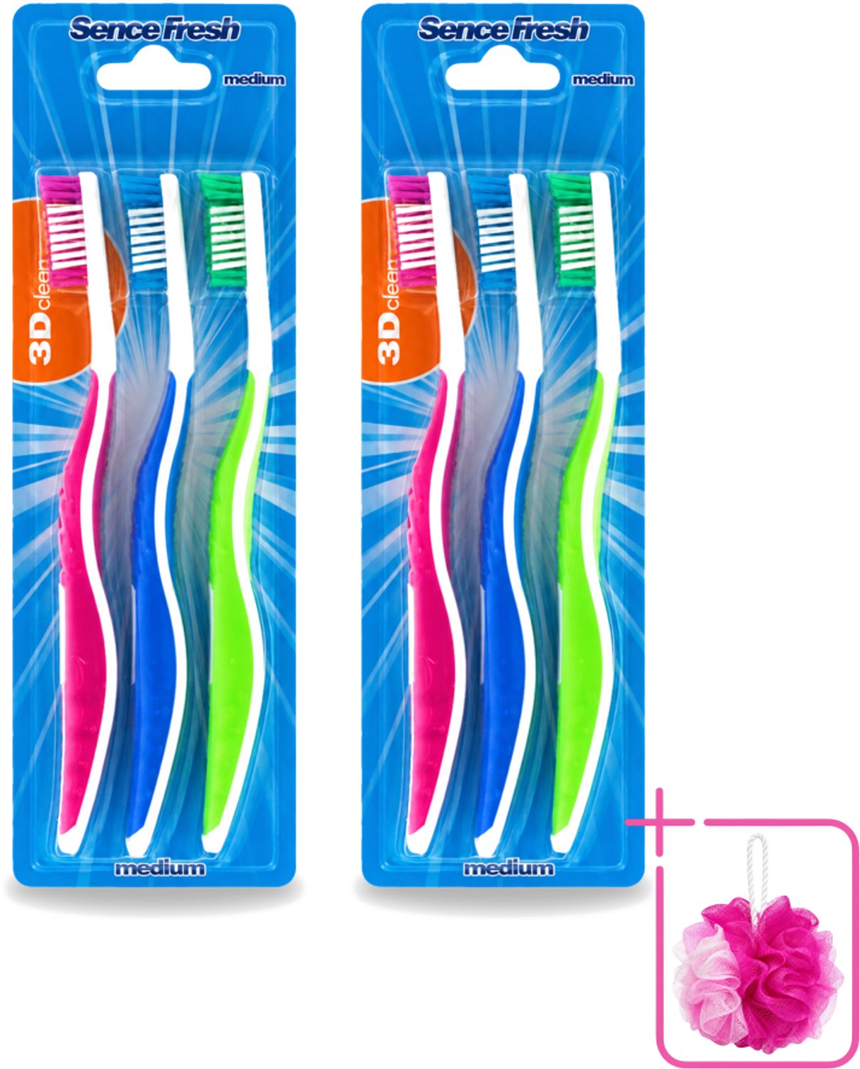 2 x Sence - Fresh 3D-Extra Clean - Tandenborstels - Medium - 3 Tandenborstels - Bulkverpakking - Tandenborstel - Tandenborstels