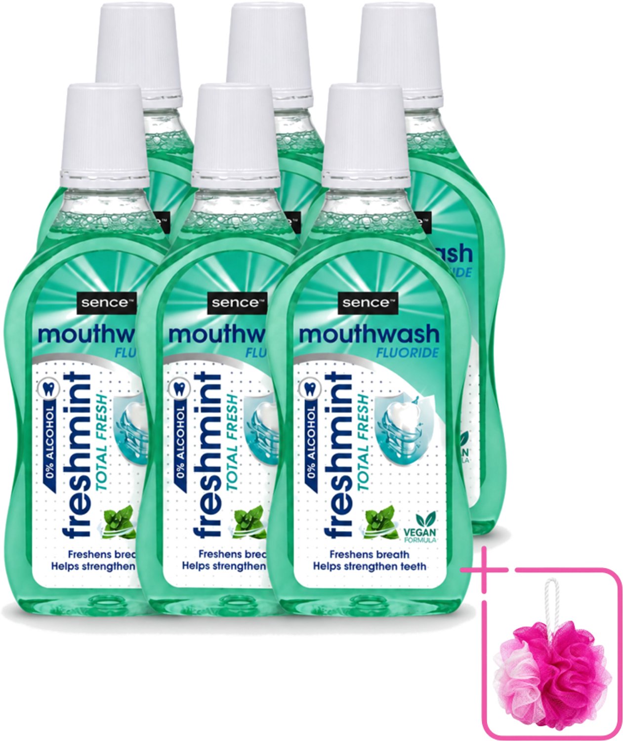 6 x Sence - Fresh Freshmint - Mondwater - Fris & Muntig - 500 ml - Bulkverpakking - Mondwater - Douchemop - Mondverzorging