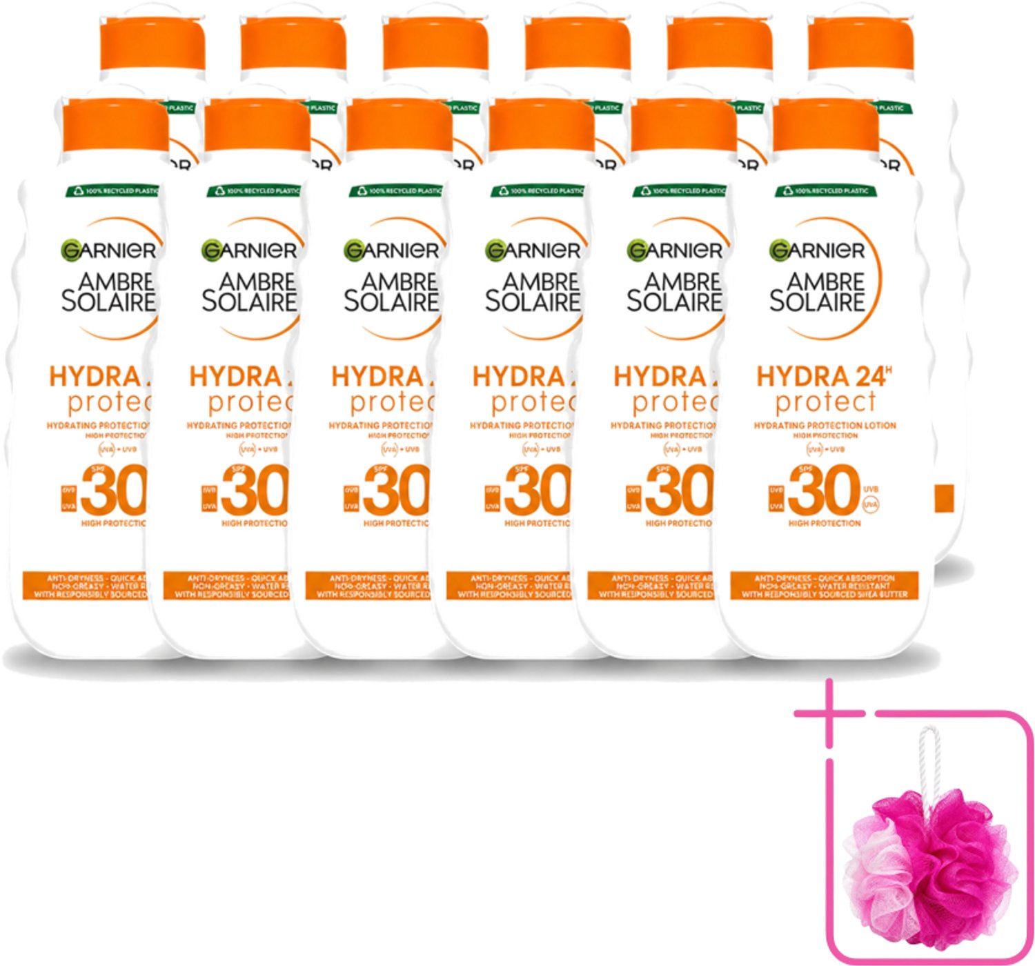 12 x Garnier - Ambre Solaire - Hydraterende Zonnebrand Melk - SPF 30 - 200 ml - Bulkverpakking - Zonnescherm - Douchemop - Zonnebrandmelk