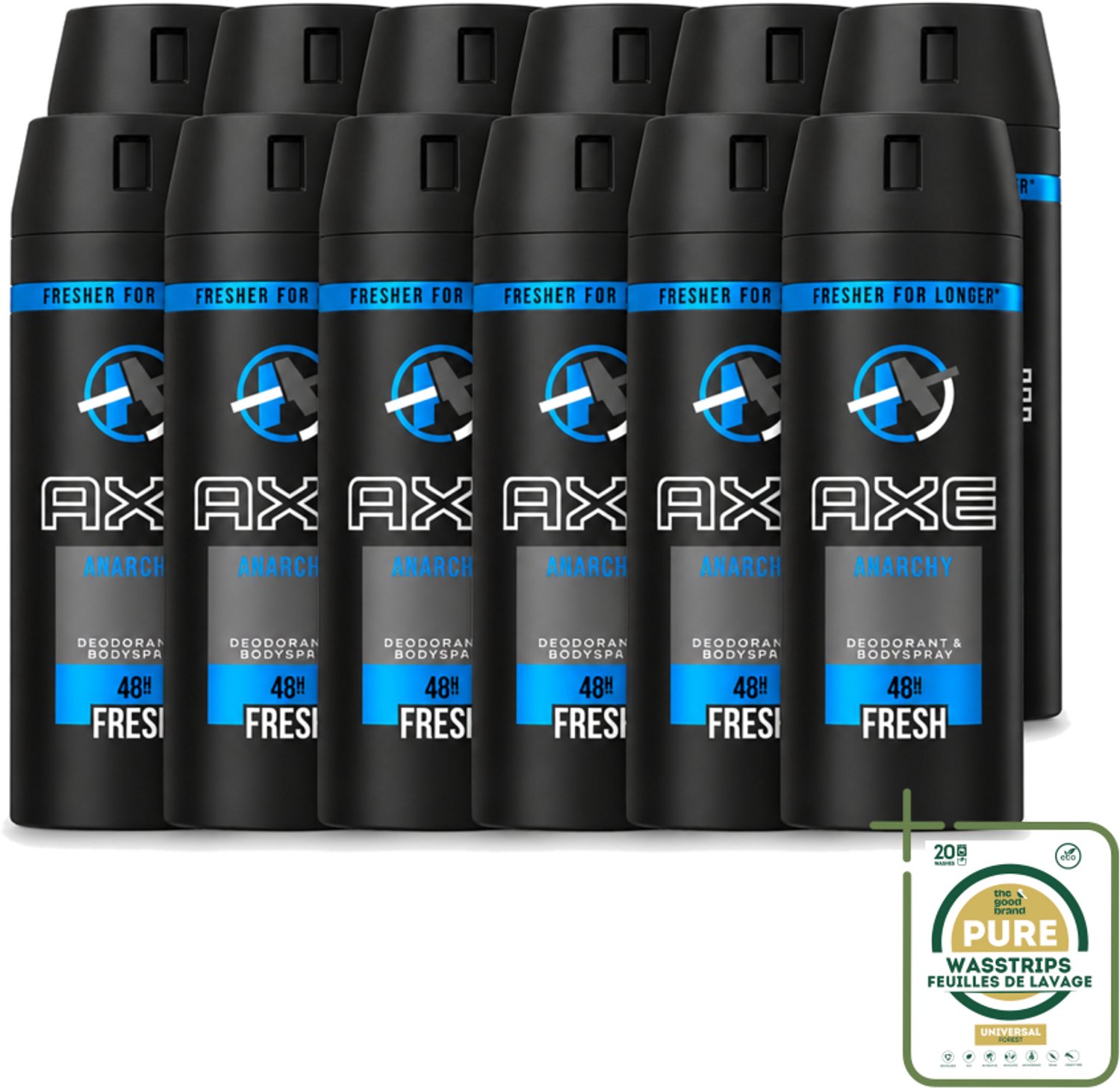 12 x Axe - Deodorant Bodyspray - 48hrs Fresh - Anarchy for Him - 150 ml - Wasstrips - Anarchy For Him - Axe - Deodorant Bodyspray - 48h Fresh - Geurbescherming
