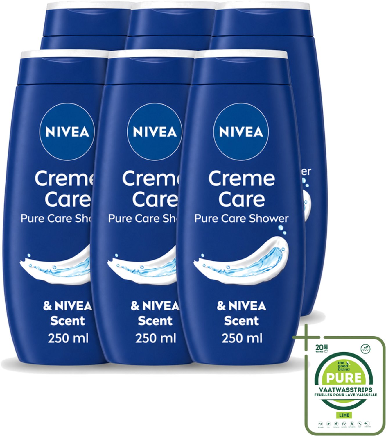 6 x Nivea - Douche Crème - Beschermend - Unieke Nivea Crème Geur - 250 ml - Grootverpakking - Vaatwasstrips - Douchecrème - Huidbescherming - Verzorgende Crème - Hydraterende Crème - NIVEA Geur