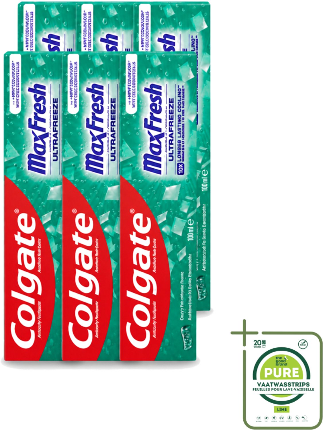 6 x Colgate - Max Fresh Clean Mint - Tandpasta - 100ml - Grootverpakking - Vaatwasstrips - Tandpasta - Tanden Reinigen - Tanden Witter Maken - Tandsteen Verwijderen - Frisse Adem