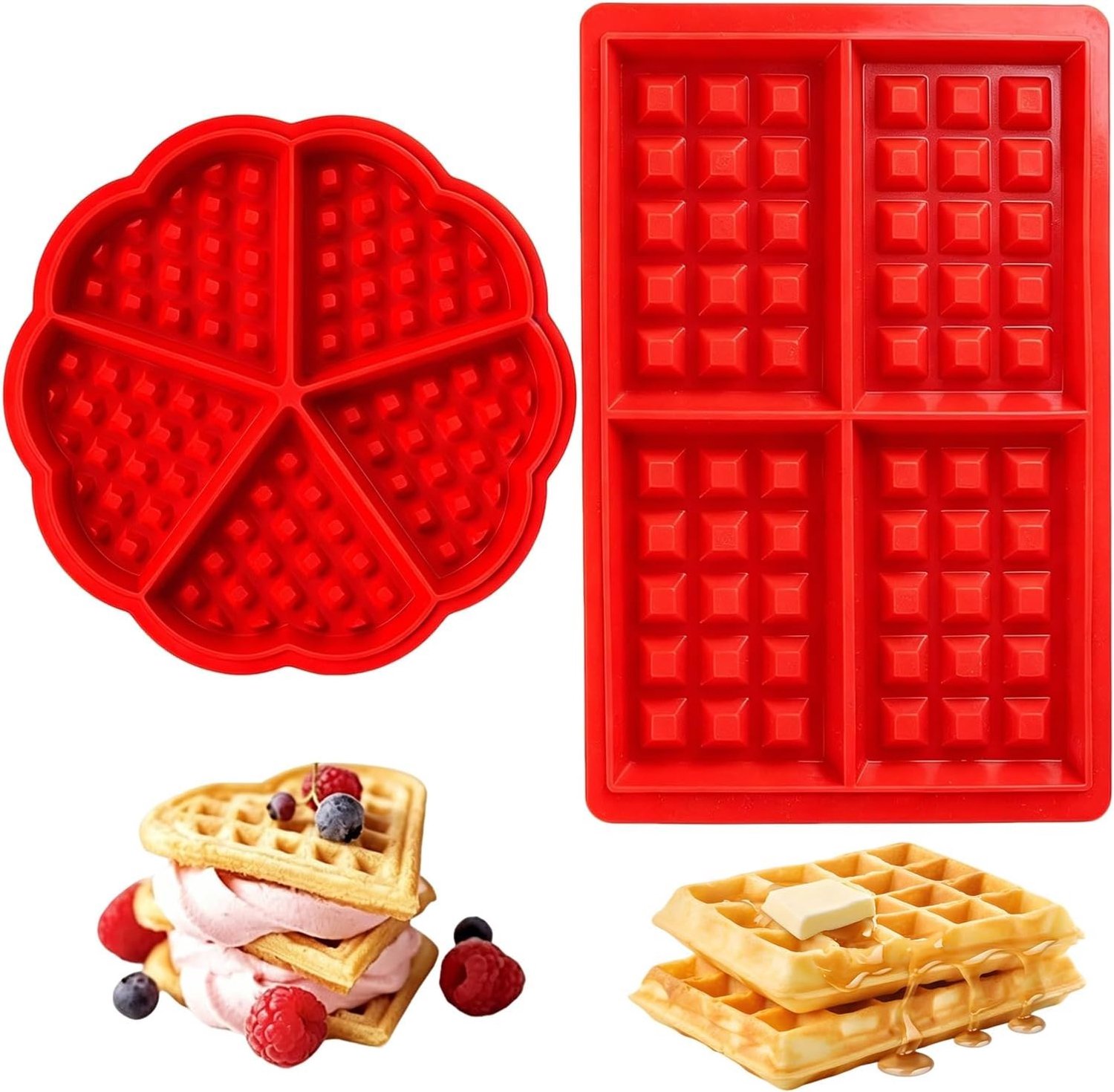 Siliconen Wafelvormen, Set van 2, Antiaanbaklaag, Voor Airfryer en Oven, Hartvormig en Rechthoekig, Ideaal voor Wafels en Muffins, Bakaccessoires