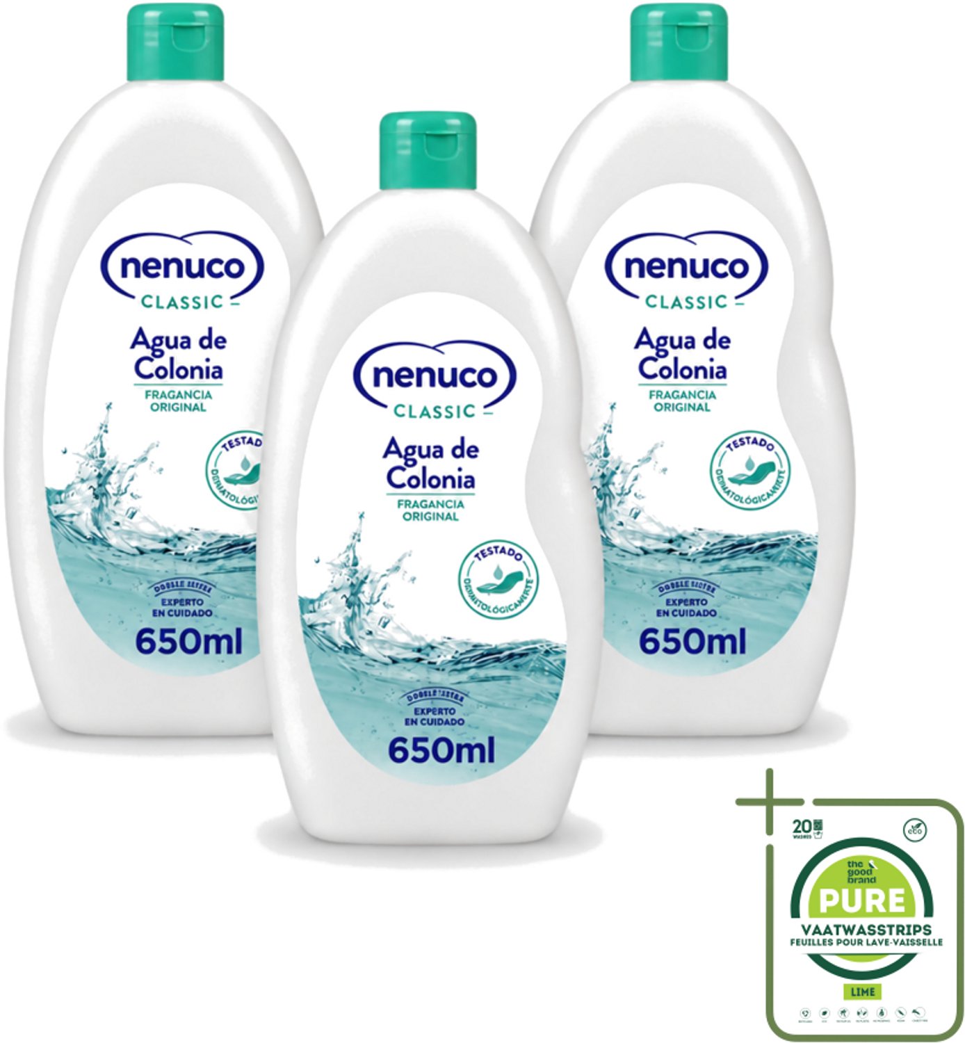 3 x Nenuco – Eau de Cologne – Klassiek – 650 ml - Grootverpakking - Vaatwasstrips - Agua De Colonia - Kinderparfum - Frisheid - Poederige Geur - Citrus