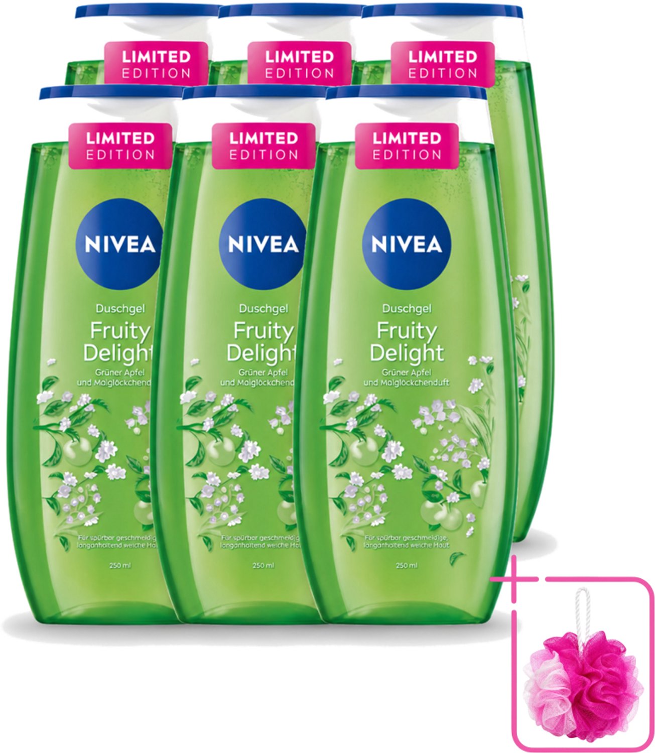 6 x Nivea – Douchegel – Fruity Delight – 250 ml - Bulkverpakking - Douchegel - Douchemop - Fruitige geur
