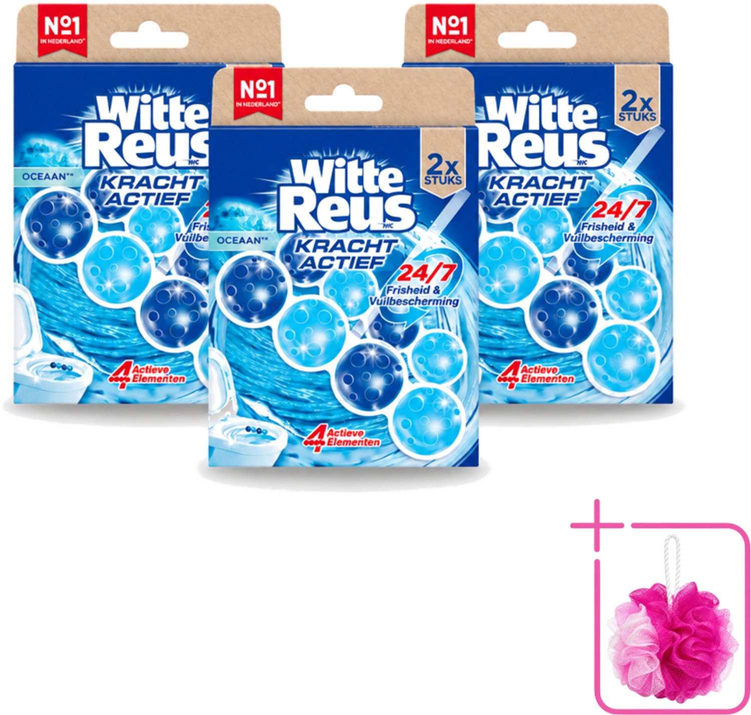 3 x Witte Reus – Toiletblok – Kracht Actief Oceaan – Duo Pack - Bulkverpakking - Toiletblok - Douchemop - Reiniging