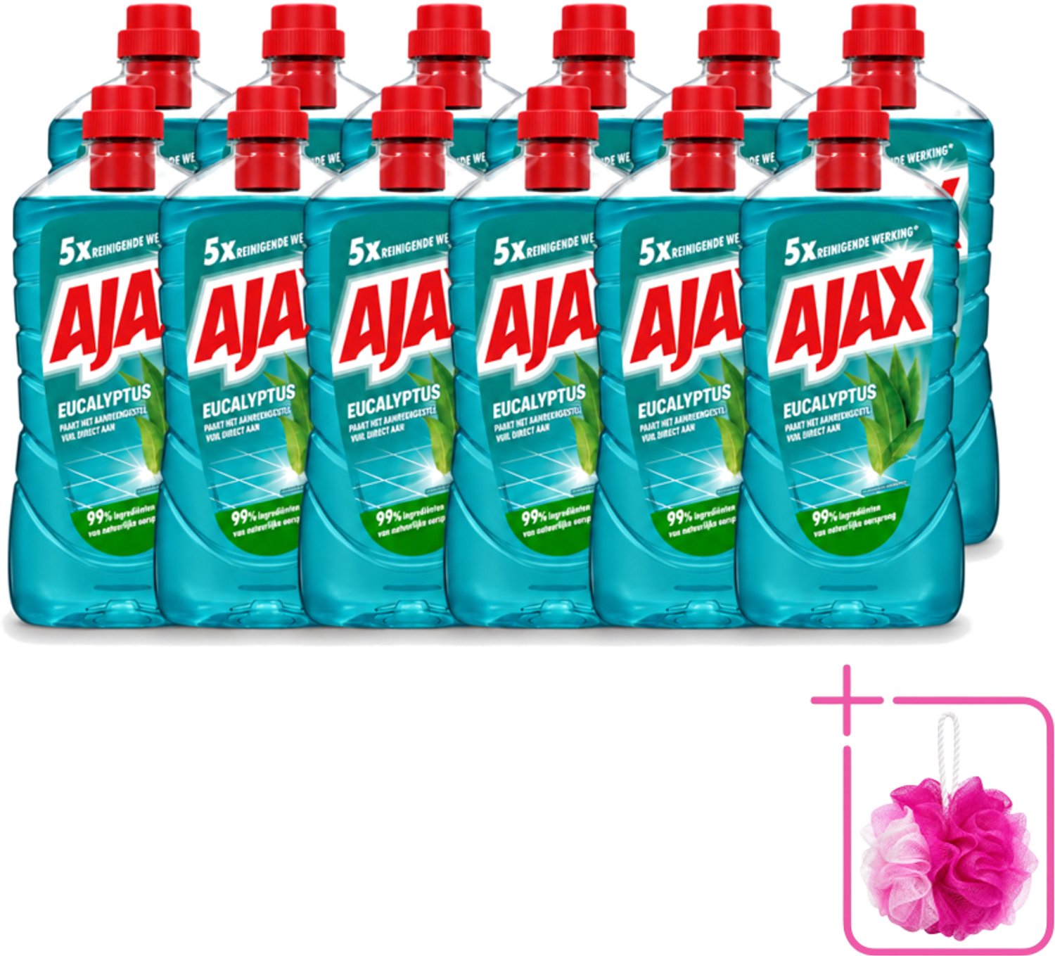 12 x Ajax – Allesreiniger – Eucalyptus – 1000 ml - Bulkverpakking - Allesreiniger - Douchemop - Eucalyptus