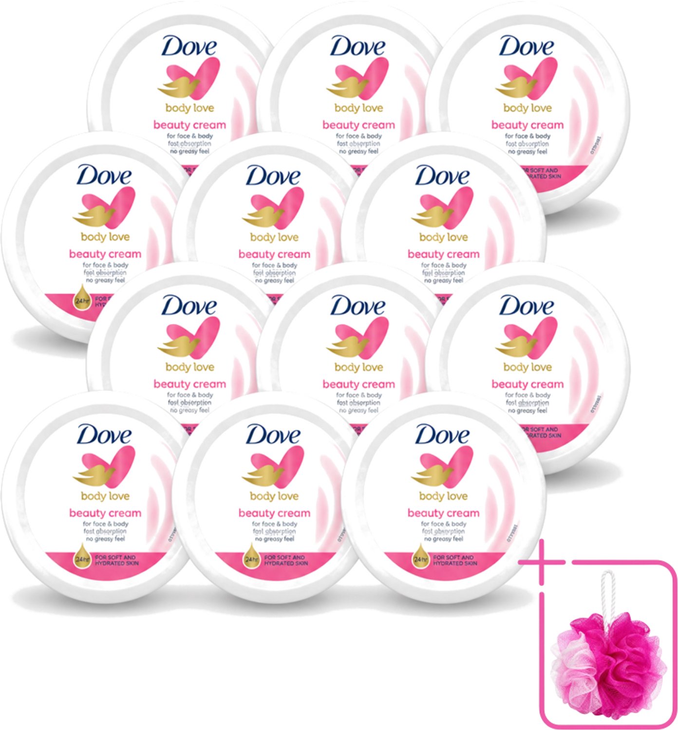 12 x Dove – Bodycrème – Beauty Cream – 75 ml - Bulkverpakking - Beauty cream - Douchemop - Huid verzorging