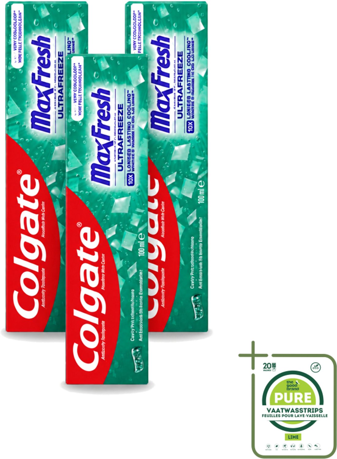 3 x Colgate - Max Fresh Clean Mint - Tandpasta - 100ml - Grootverpakking - Vaatwasstrips - Tandpasta - Tanden Reinigen - Tanden Witter Maken - Tandsteen Verwijderen - Frisse Adem