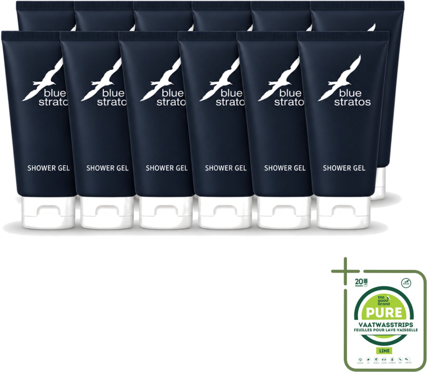 12 x Blue Stratos - Douchegel - Verfrissende Geur - 200 ml - Grootverpakking - Vaatwasstrips - Douchegel - Frisse Start - Klassieke Geur - Mannelijke Geur - Verfrissende Huid