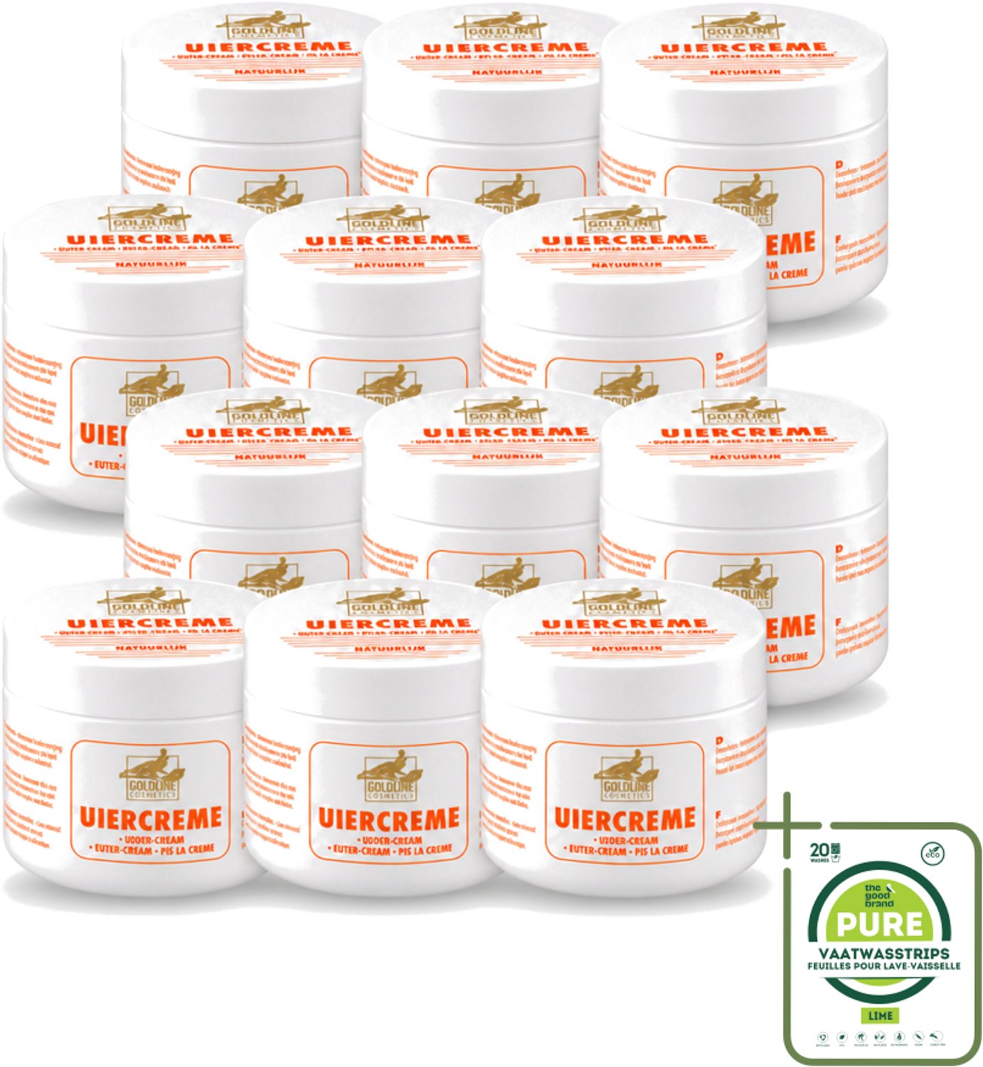 12 x Goldline - Uiercrème - Huidverzorging - Intensief Hydraterend - 250 ml - Grootverpakking - Vaatwasstrips - Uiercrème - Huidverzorging - Hydratatie - Droge Huid - Gevoelige Huid