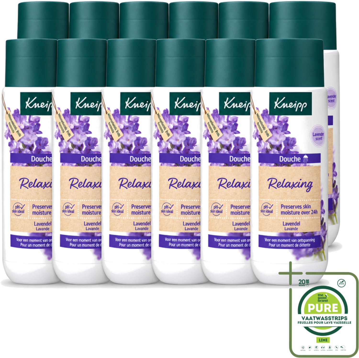 12 x Kneipp - Douchegel - Relaxing - Ontspannende Geur - 200 ml - Grootverpakking - Vaatwasstrips - Douchegel Ontspanning - Ontspannende Geur - Natuurlijke Lavendelolie - Huid Verzorging - Stress Verlichten