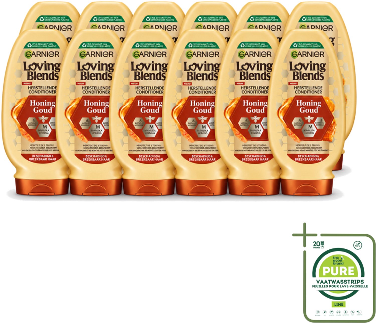 12 x Garnier - Loving Blends - Conditioner - Honing Goud - Beschadigd & Breekbaar Haar - 250 ml - Grootverpakking - Vaatwasstrips - Conditioner Voor Beschadigd Haar - Herstel Haar - Versterk Haar - Honing Conditioner - Haarscheuren Verminderen
