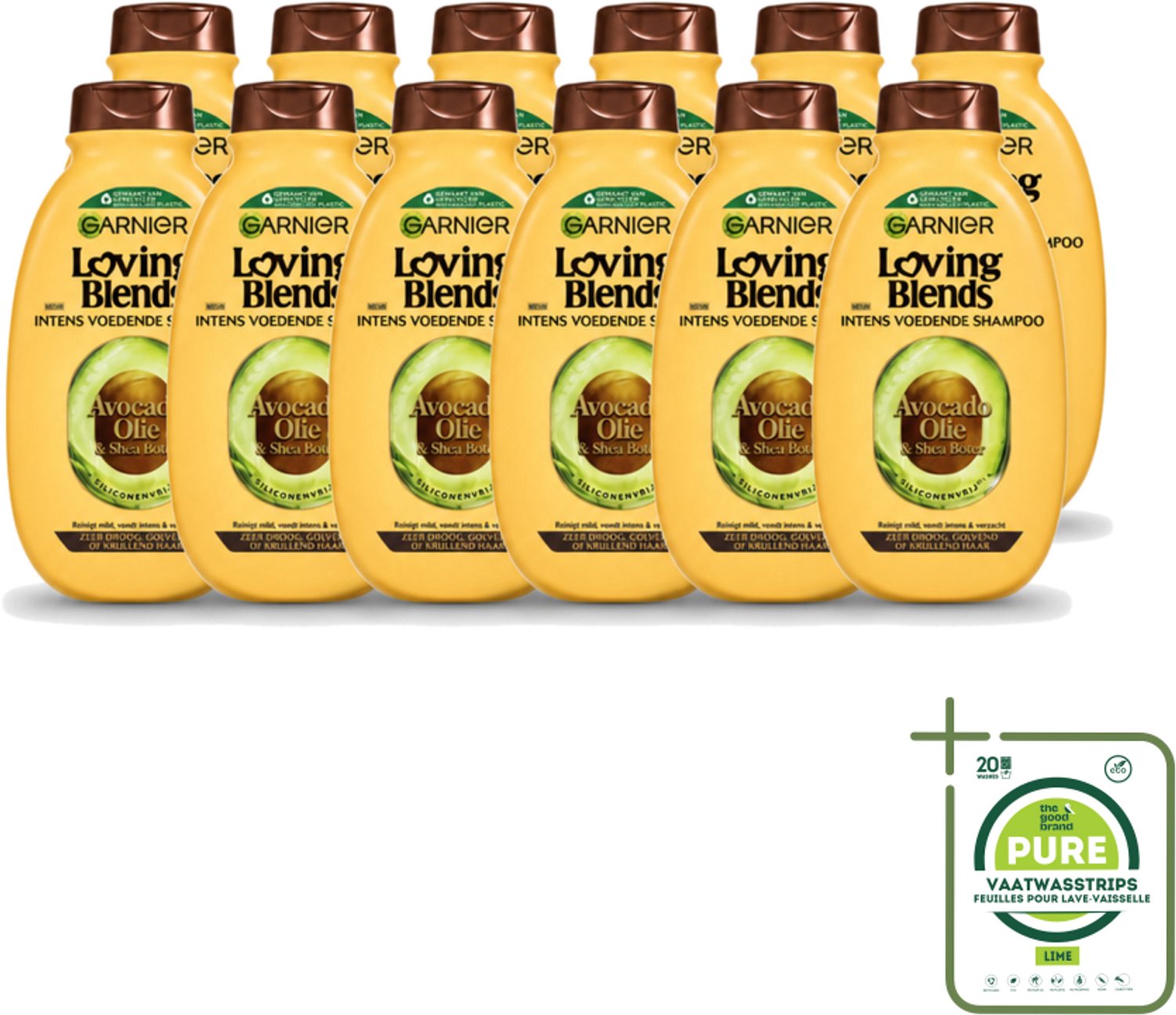 12 x Garnier - Loving Blends - Shampoo - Avocado Olie & Shea Boter - Zeer Droog & Pluizig Haar - 300 ml - Grootverpakking - Vaatwasstrips - Avocado Olie - Shea Boter - Droog Haar - Pluizig Haar - Haarvoeding