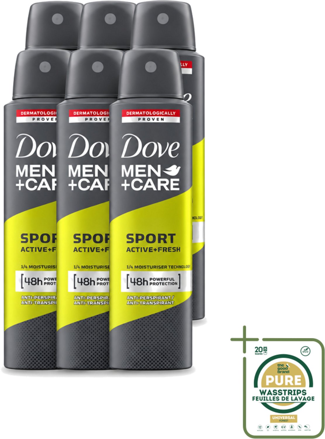 6 x Dove - Deodorant - Men Care Sport Active Fresh - Verfrissend en energiek - 150 ml - Wasstrips - Sport Deodorant - Actieve Mannen - Zweetgeur - Frisheid - Energie