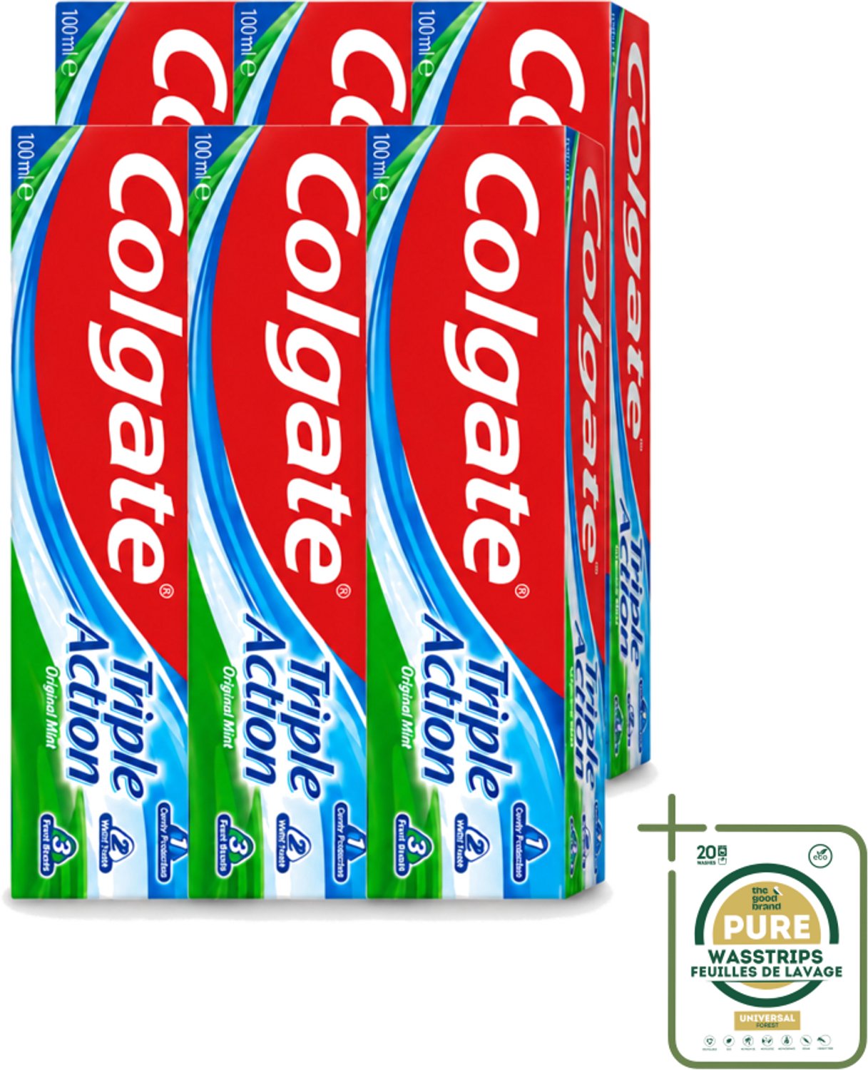 6 x Colgate - Triple Action - Original Mint - Tandpasta - 100ml - Wasstrips - Tandpasta - Gaatjesbescherming - Wittere Tanden - Frisse Adem - Mondverzorging