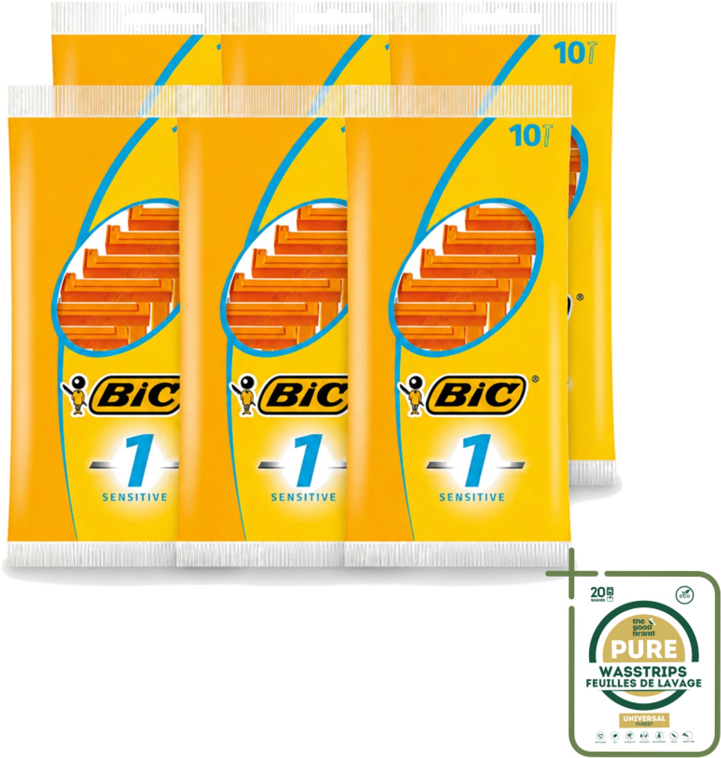 6 x Bic - Scheermesjes - Sensitive - Enkel Mesje - Wegwerpmesjes - 10 Scheermesjes - Scheermesje - Wegwerpscheermesje - Gevoelige Huid - Enkel Mesje - Roestvrij Staal