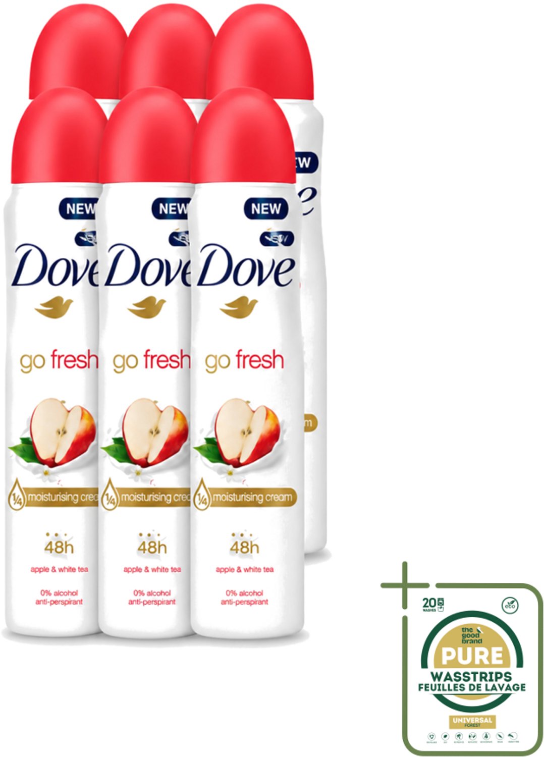 6 x Dove - Deodorant - Go Fresh Apple & White Tea - Verfrissend en fruitig - 250 ml - Wasstrips - Dove Go Fresh Apple & White Tea - Deodorant Spray - Fris - Fruitige Geur - Anti-transpirant