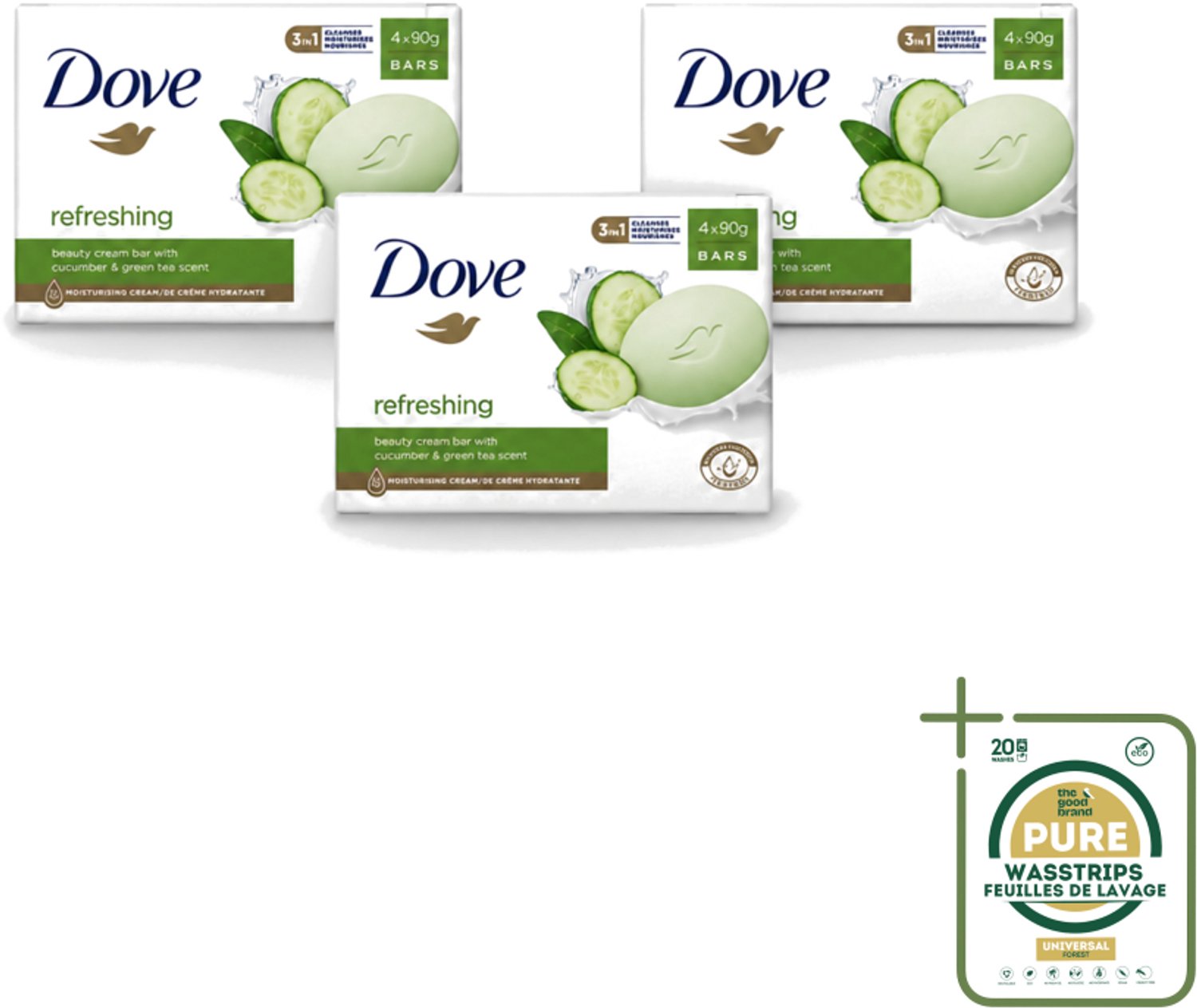 3 x Dove - Zeep - Go Fresh Touch - Komkommer & Groene Thee - Verfrissend - 4 x 90 gram - Wasstrips - Dove Zeep - Go Fresh Touch - Komkommer En Groene Thee - Verfrissende Zeep - Handzeep
