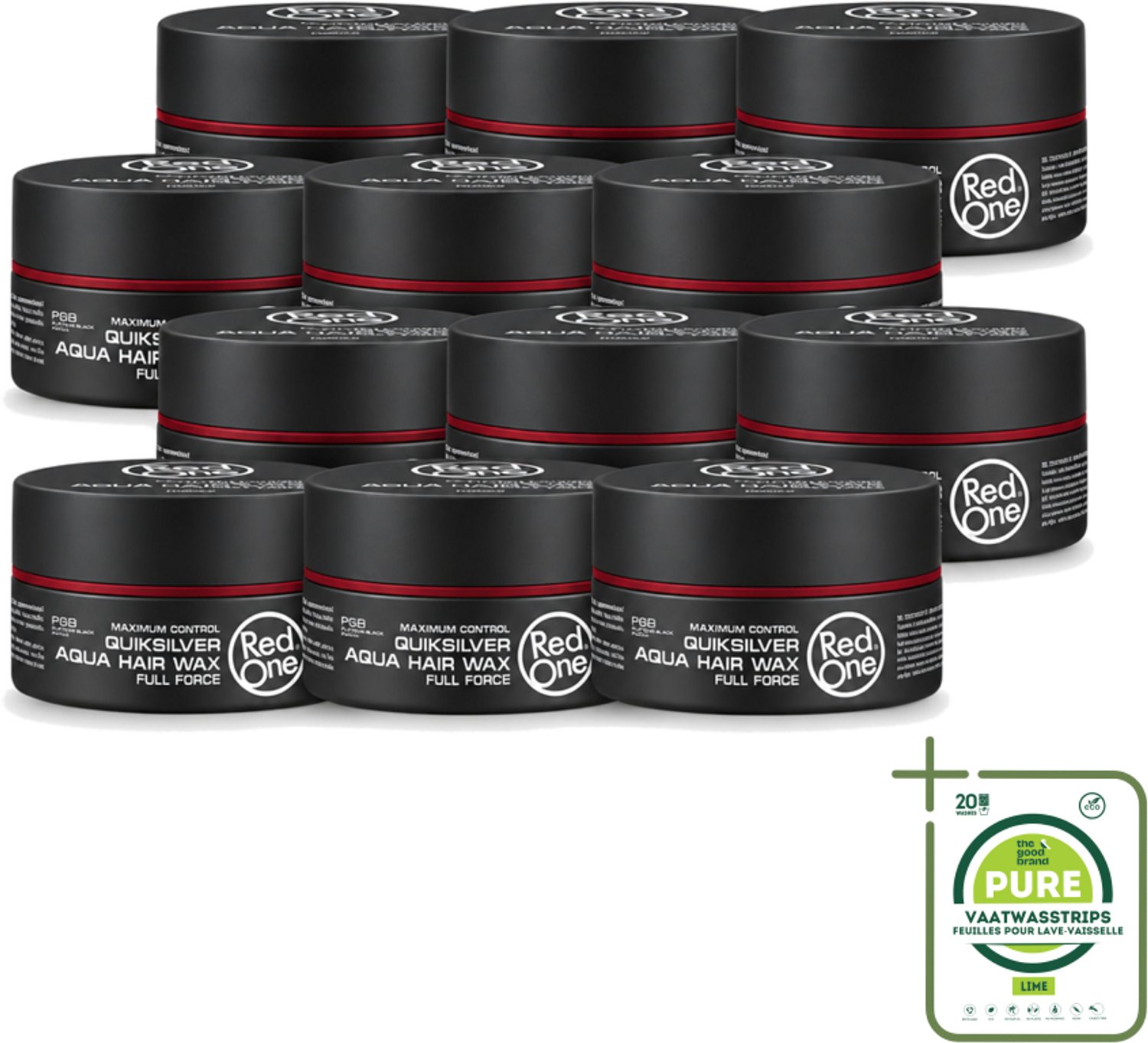 12 x Red One - Haarwax - Quicksilver - Aqua Hair Wax - Voor Sterke Hold & Glans - 150 ml - Grootverpakking - Haarwax - Waterbasis - Hold - Glans - Haartype