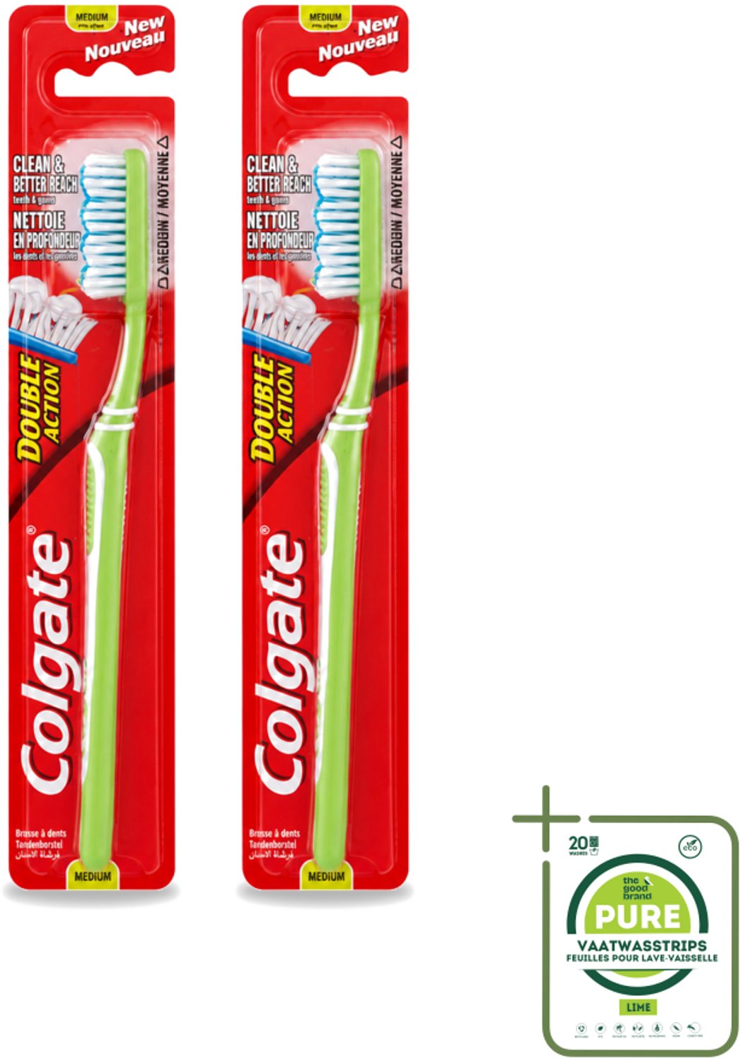 2 x Colgate - Tandenborstel - Double Action Medium - 1 Tandenborstel - Grootverpakking - Tandenborstel - Mondhygiëne - Tanden Poetsen - Tandenborstel Medium - Colgate