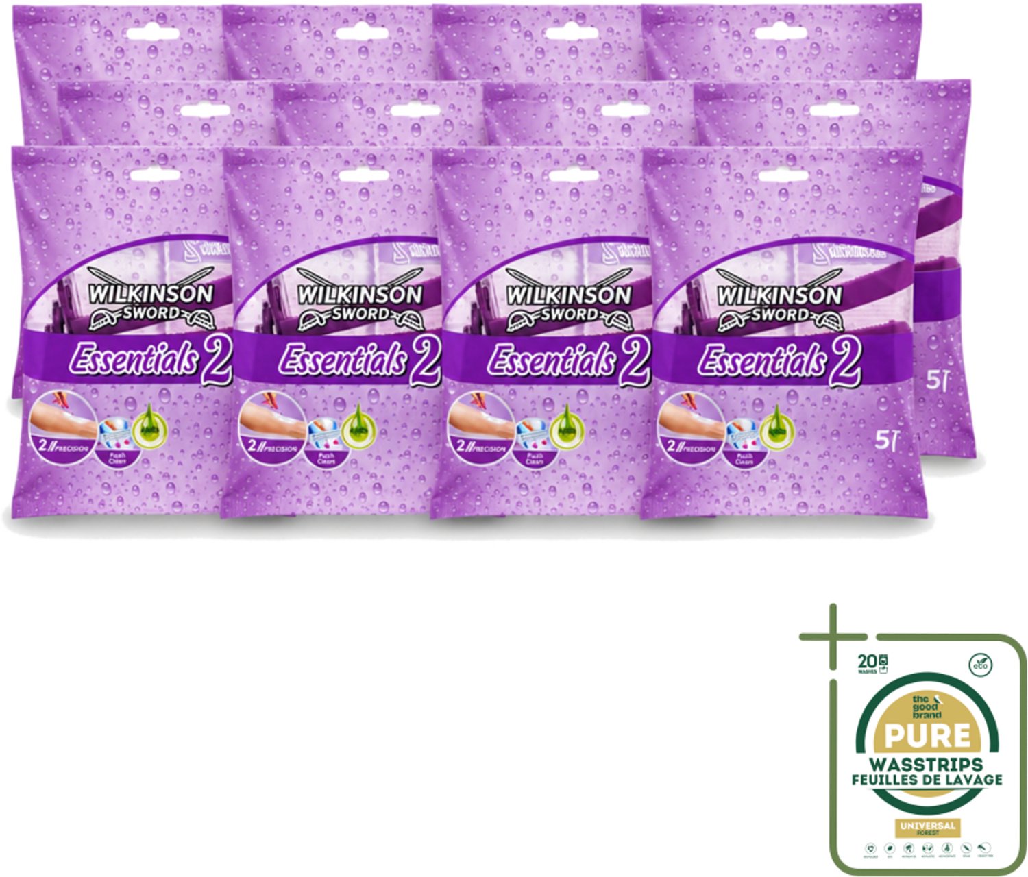 12 x Wilkinson - Wegwerpscheermesjes Essentials 2 - Voor Dames - Antislip Greep - 5 scheermesjes - Wegwerpscheermesjes - Scheermesjes Voor Dames - Antislip Handgreep - Scherpe Mesjes - Dagelijks Gebruik