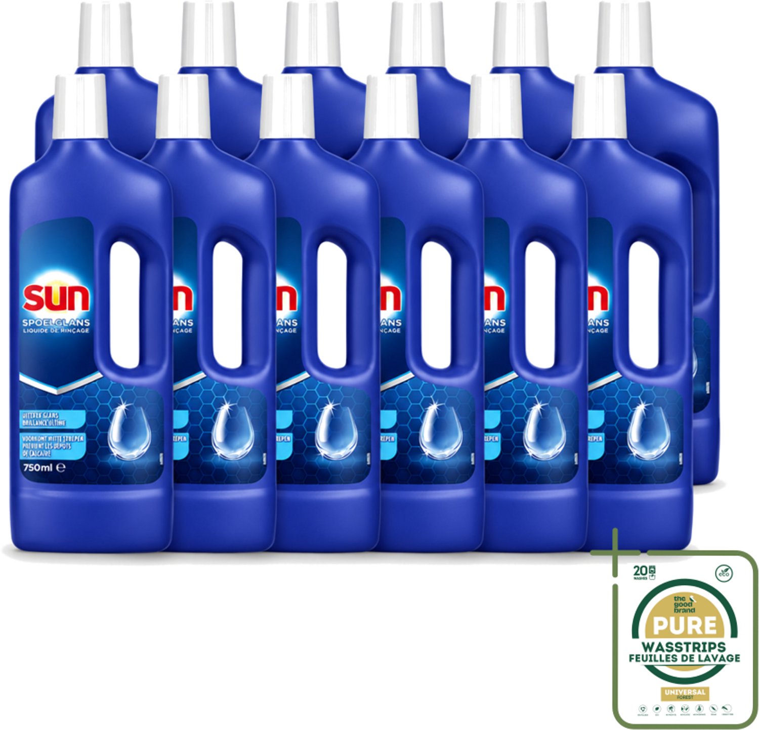 12 x Sun - Normaal - Spoelglans - 750 ml - Wasstrips - Spoelglans - Vaatwasmachine - Vaat Drogen - Vaat Schoonmaken - Vaat Glans