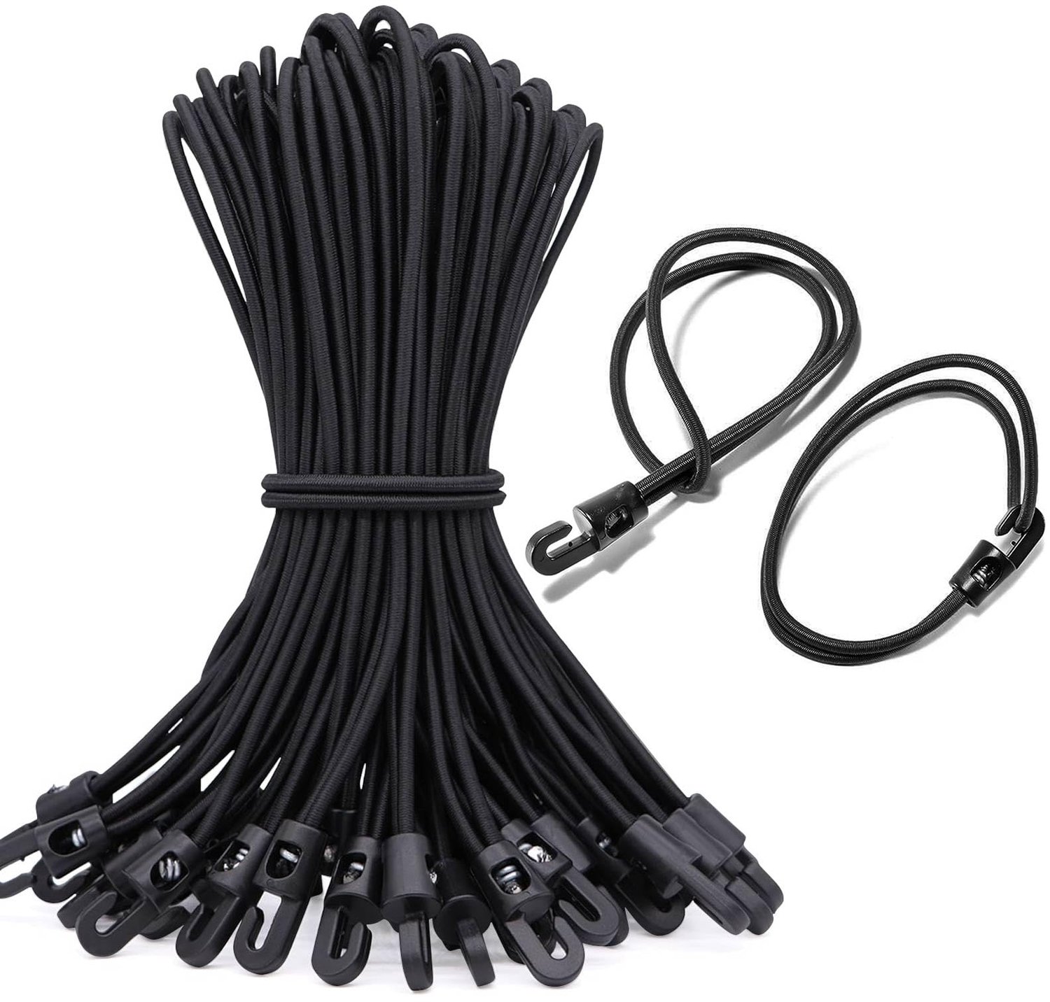 Elastische spanbanden met haken, 25 stuks, elastisch touw met haken, 25 cm, zwart, uittrekbaar touw, multifunctionele - ShopVlot