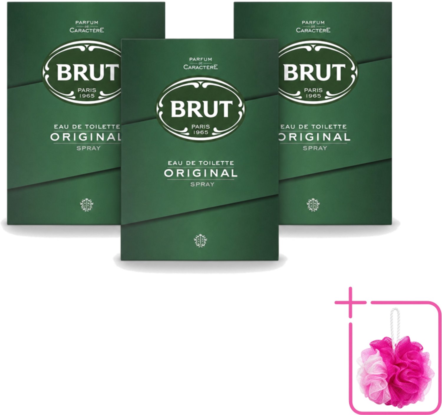 3 x Brut – Eau de Toilette – Original – 100 ml - Bulkverpakking - Brut Original - Douchemop - Eau de Toilette