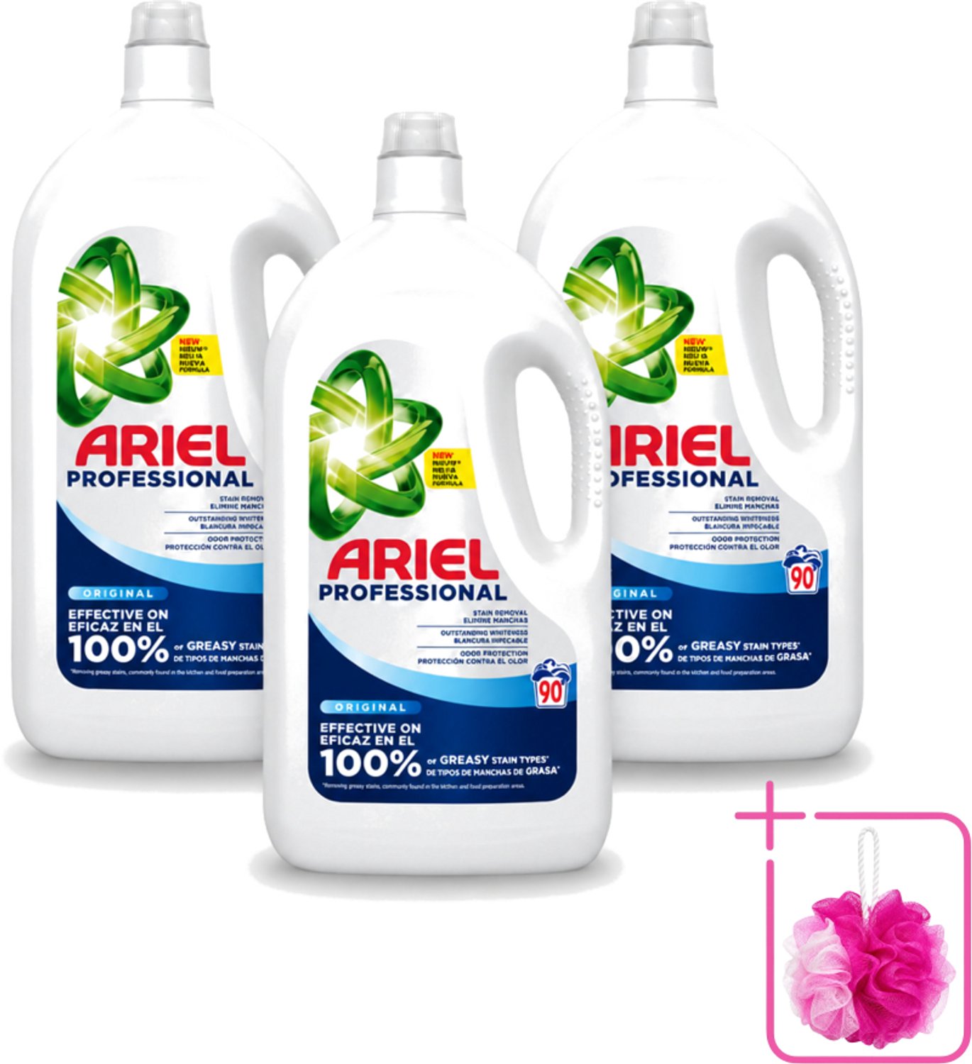 3 x Ariel – Vloeibaar Wasmiddel – Professional Regular - 90 wasbeurten - 4,05 L - Bulkverpakking - Wasmiddel - Douchemop - Witte was