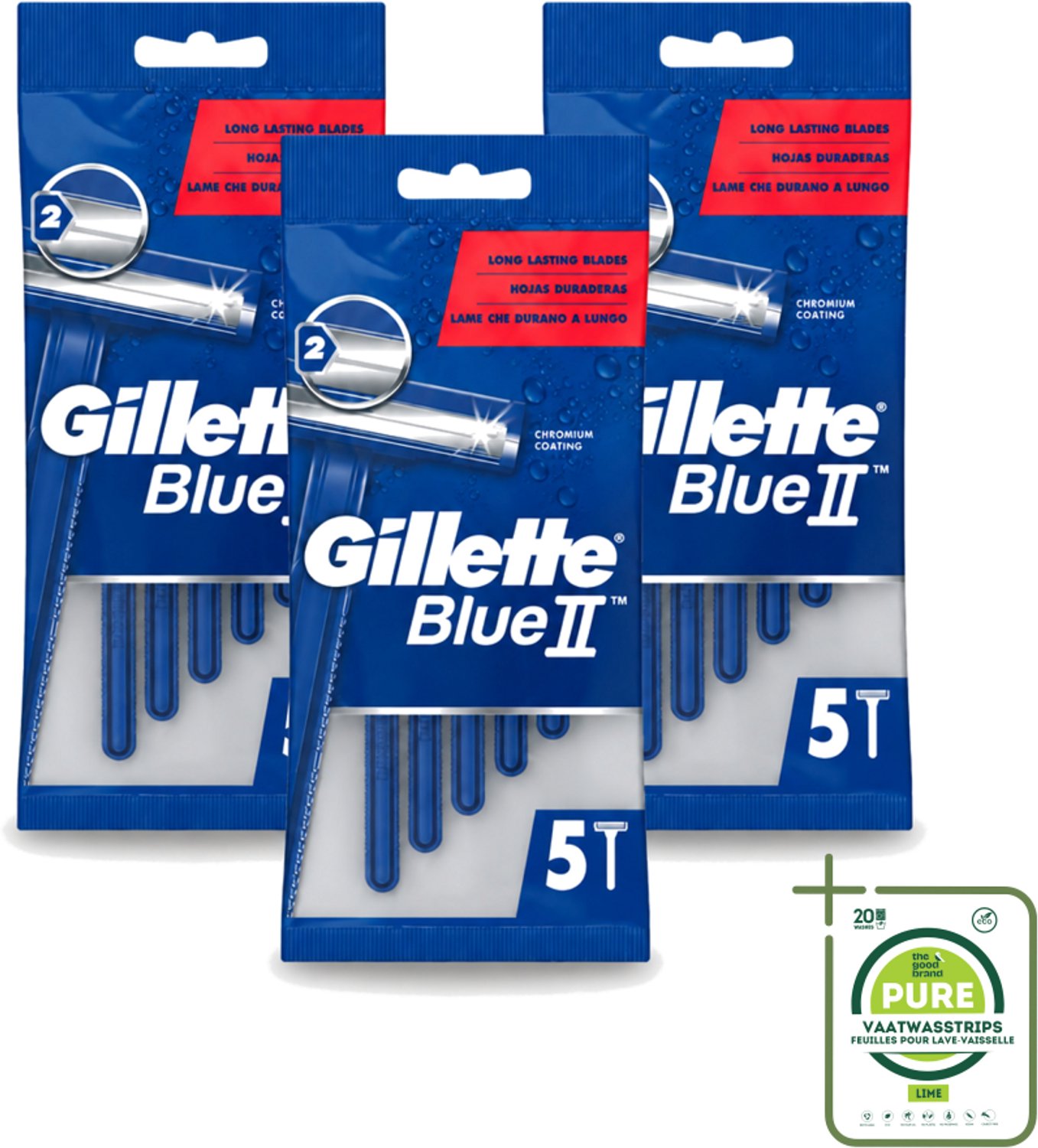 3 x Gillette - Blue II - Wegwerpscheermesjes - Precisie & Comfort - 5 Scheermesjes - Grootverpakking - Scheermesje - Wegwerpscheermesje - Gillette Blue Ii - Scheerresultaat - Scherpe Mesjes