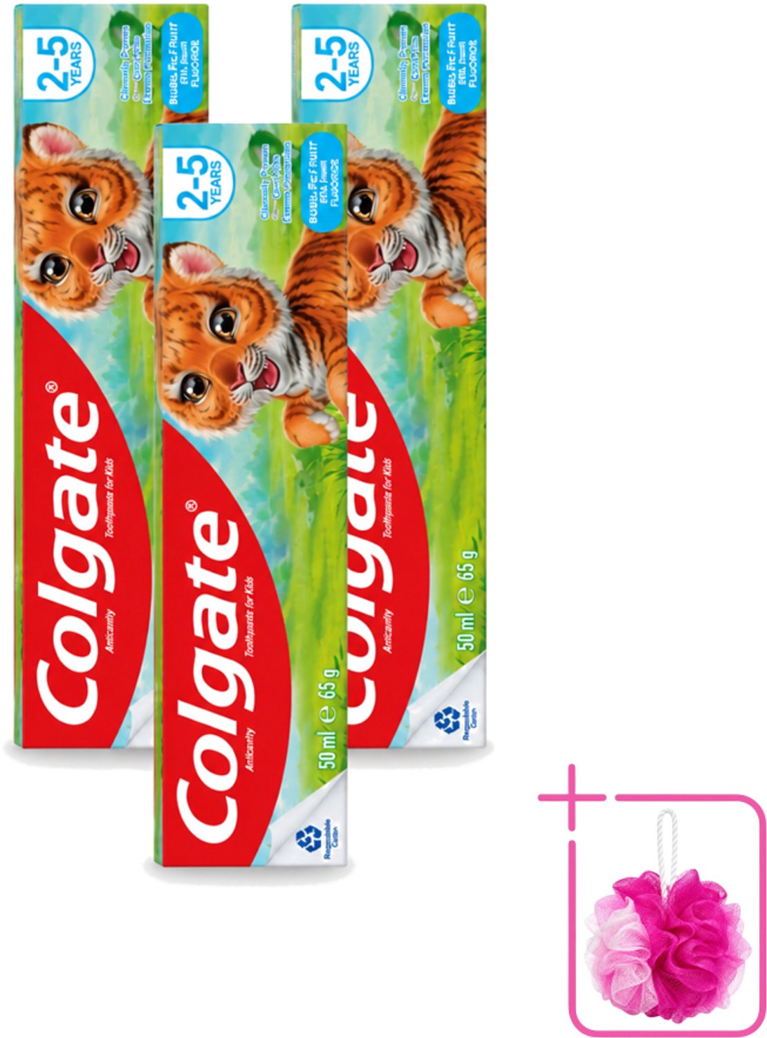 3 x Colgate - Bubble Fruit - Kindertandpasta - Voor 2 tot 5 jaar oud - 50ml - Bulkverpakking - Kinder tandpasta - Douchemop - Melktanden beschermen