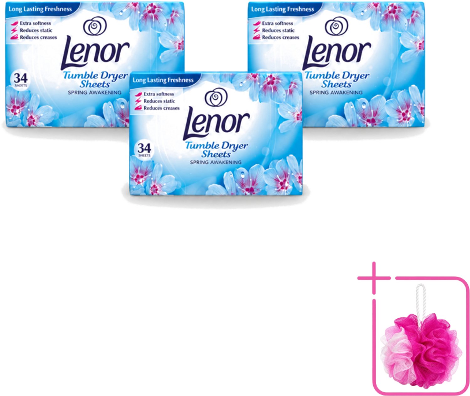 3 x Lenor - Droogtrommeldoekjes - Spring Awakening - 34 Doekjes - Bulkverpakking - Droogtrommeldoekjes - Douchemop - Voorjaar geur