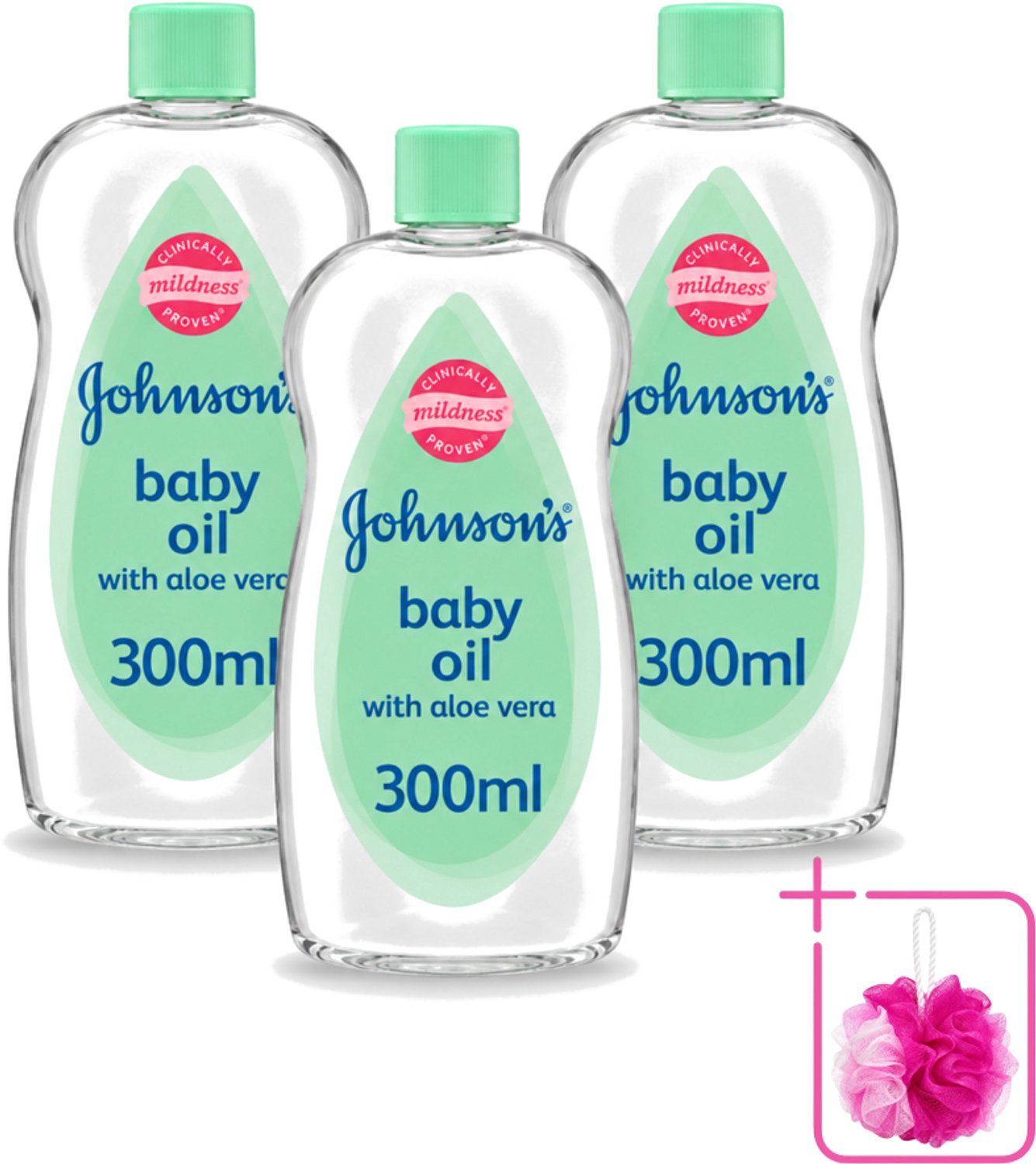 3 x Johnson's - Baby Olie - Aloe Vera - 300 ml - Bulkverpakking - Babyolie - Douchemop - Aloe vera