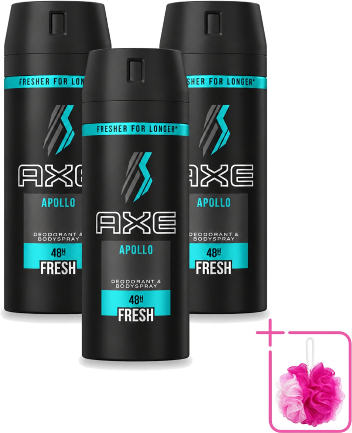 3 x Axe - Deodorant Bodyspray - 48hrs Non Stop Fresh - Apollo - 150 ml - Bulkverpakking - Deodorant sprayer - Douchemop - Frisse geur