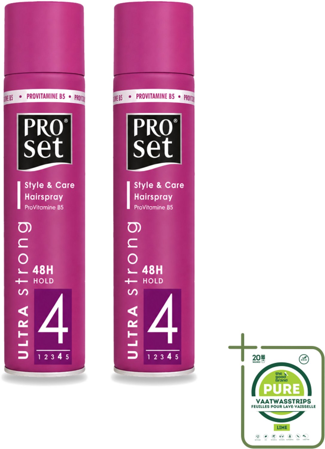 2 x Proset - Haarspray - Ultra Sterk - 48 uur Werking - 250 ml - Grootverpakking - Vaatwasstrips - Haarspray - Haarspray 48 Uur - Haarspray Met B5 - Haarspray Voor Langdurige Fixatie - Haarspray Voor Gezond Haar