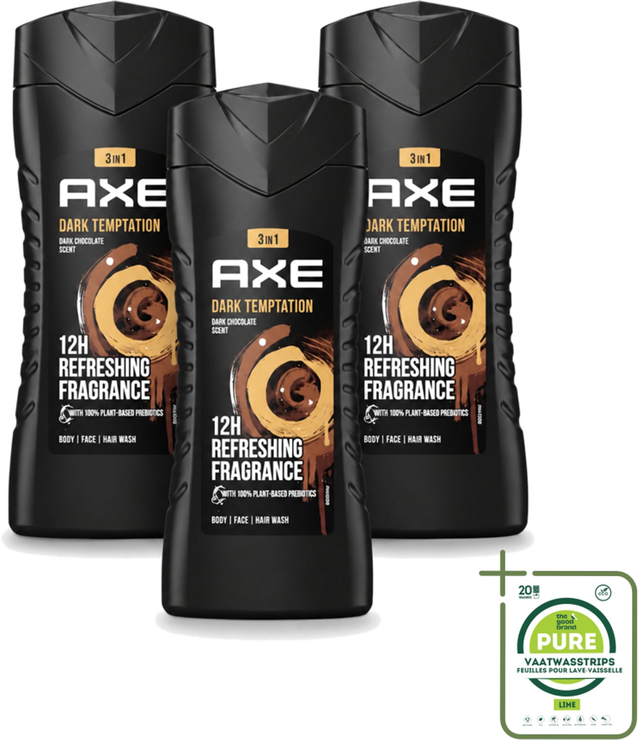 3 x Axe – Douchegel – Dark Temptation – 250 ml - Grootverpakking - Vaatwasstrips - Douchegel - Douchegel Mannen - Douchegel Met Geur - Douchegel Dark Temptation - Douchegel Voor Mannen