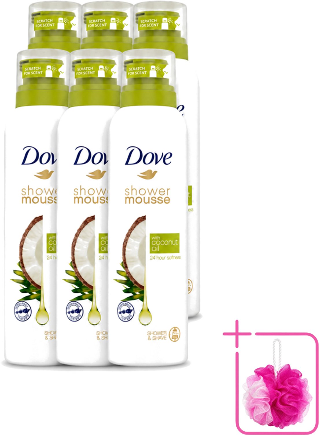 6 x Dove - Douchemousse - Coconut Oil - Voedend en verzorgend - 200 ml - Bulkverpakking - Douche mousse - Douchemop - Kokosolie