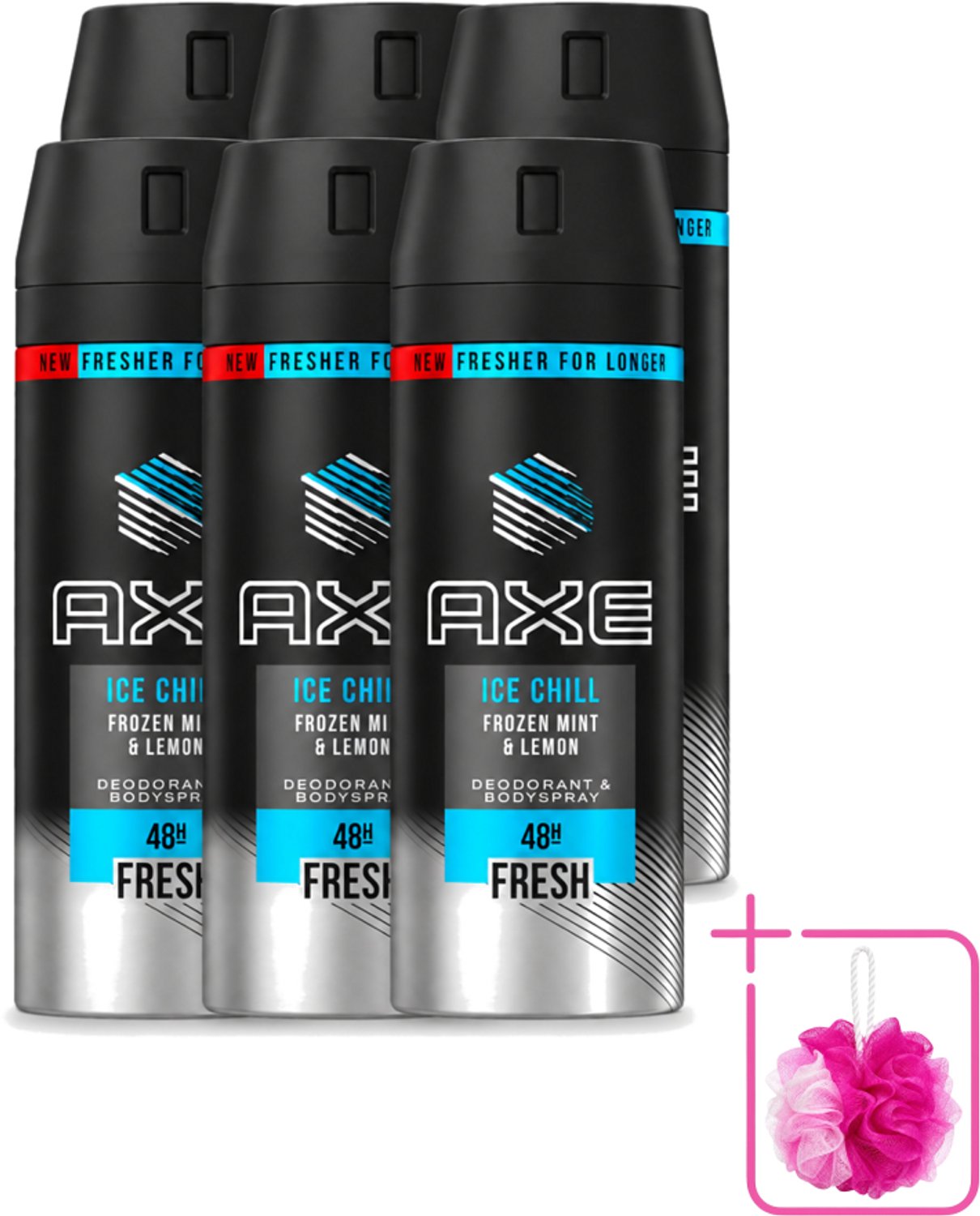 6 x Axe - Deodorant Bodyspray - 48hrs Fresh - Ice Chill - Frozen Mint & Lemon - 150 ml - Bulkverpakking - Bevroren munt - Citroen