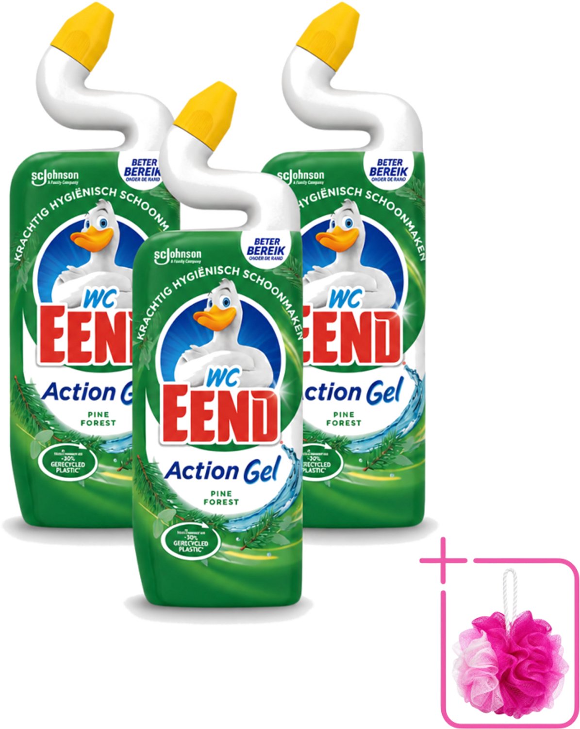 3 x WC Eend - Toiletreiniger - Action Gel - Pine Forest - Krachtige Reiniging & Frisse Dennengeur - 750 ml - Bulkverpakking - Toiletreiniger - Douchemop - Reinigingsgel