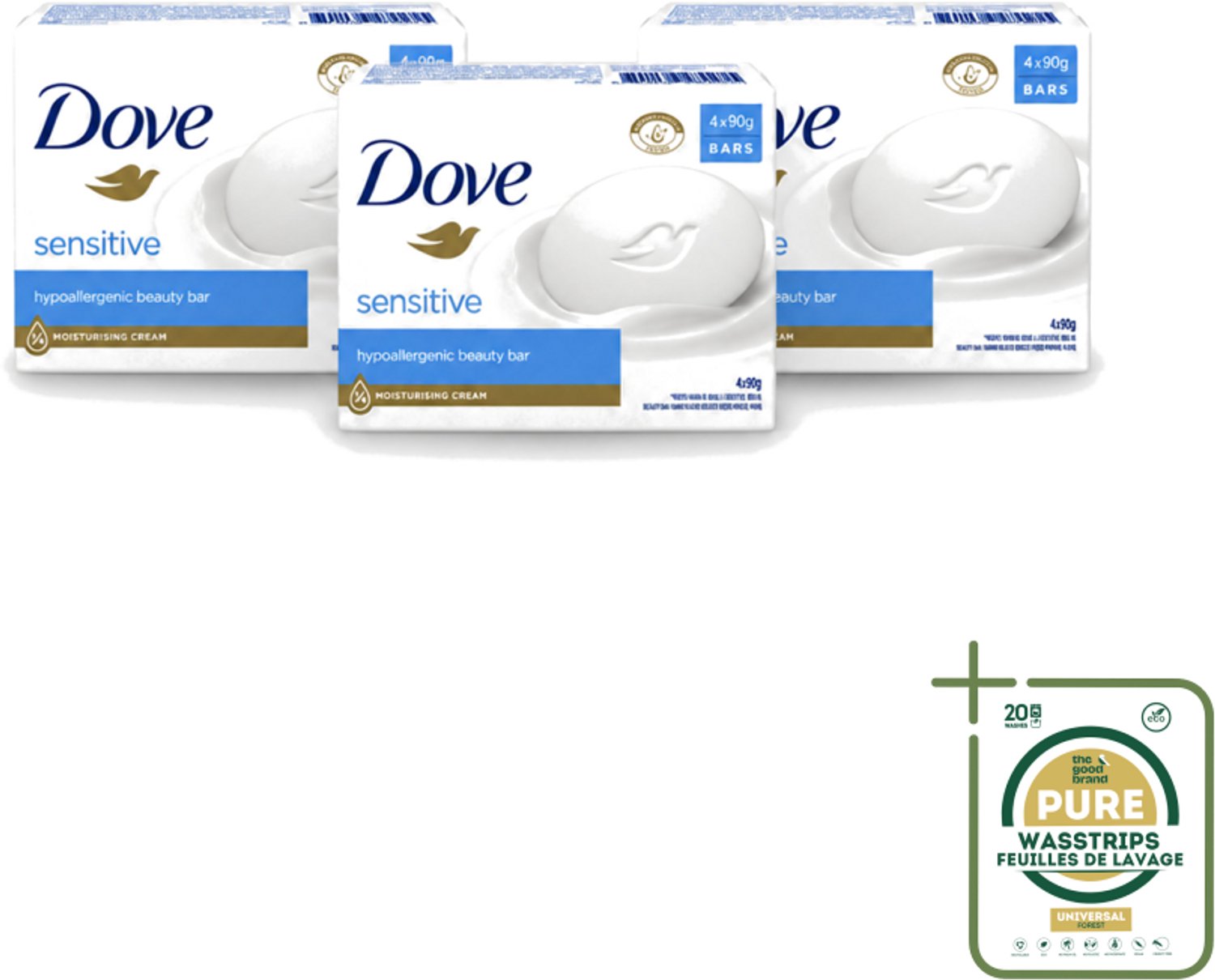 3 x Dove Zeep - Sensitive 4 x 90 gr. - Wasstrips - Gevoelige Huid - Zeep Voor Gevoelige Huid - Milde Zeep - Zeep Voor Handen - Zeep Voor Lichaam